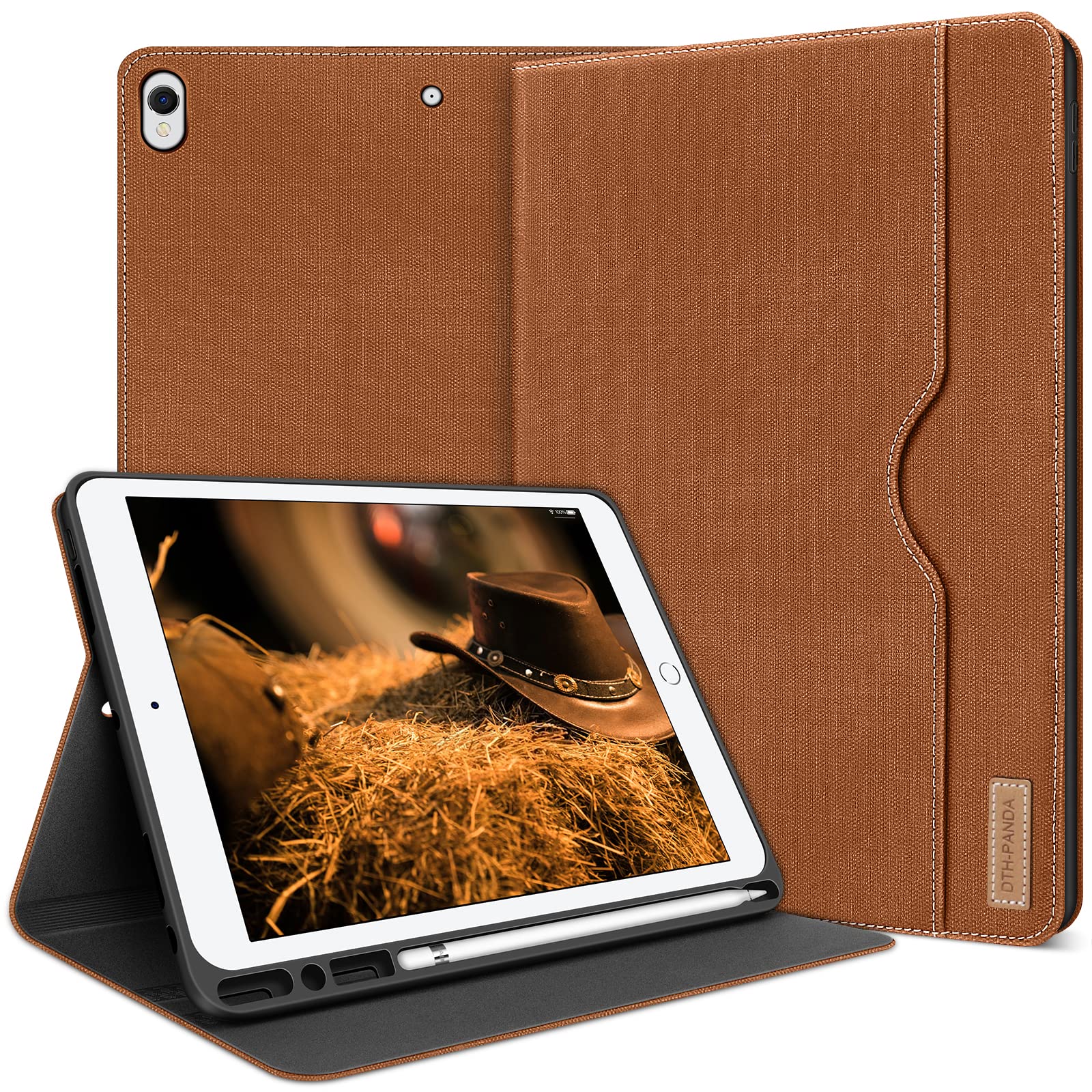 DTH-PANDA Premium PU Leather Case for iPad Air 3rd Gen & iPad Pro 10.5 Inch (2017/2019) - Slim Protective Cover with Apple Pencil Holder, Card Pocket & Auto Sleep/Wake - Caramel Brown - Perfect for Work, Travel & School Use