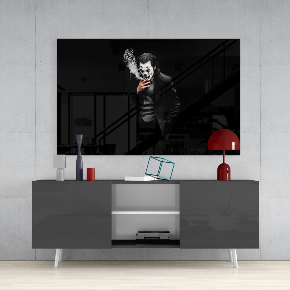 Joker Monochrome Glass Wall Art - Modern Home Decor for Living Room, Bedroom & Office - Unique Superhero Themed Artwork