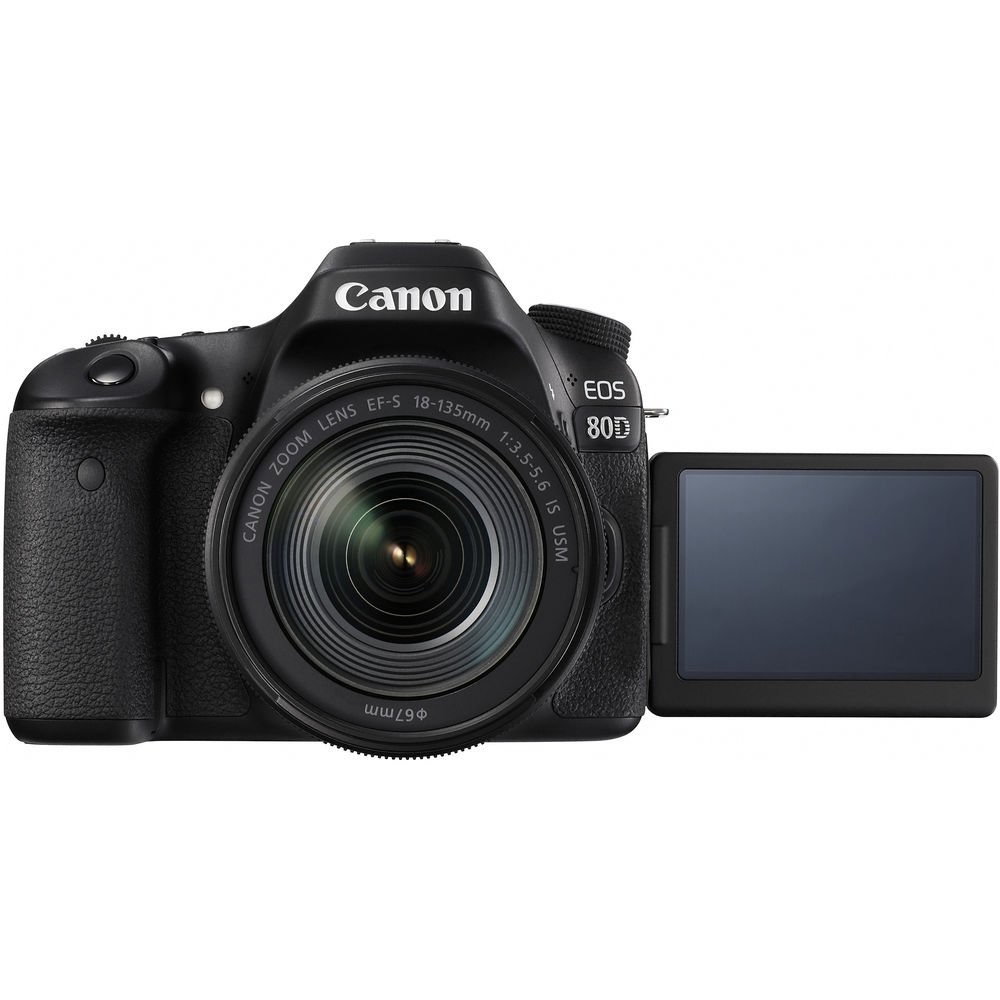 Canon EOS 80D DSLR Camera Bundle with 18-135mm Lens, 4K Monitor, Pro Audio Gear & 64GB Memory Cards - Professional Photography Kit for Vlogging, YouTube & Travel (Renewed)