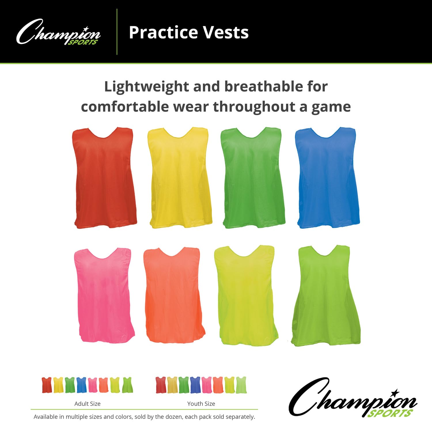 Champion Sports Solid Mesh Adult Practice Vest - Breathable Training Jersey for Football, Soccer & Basketball - Perfect for Team Sports, Gym Workouts & Outdoor Activities