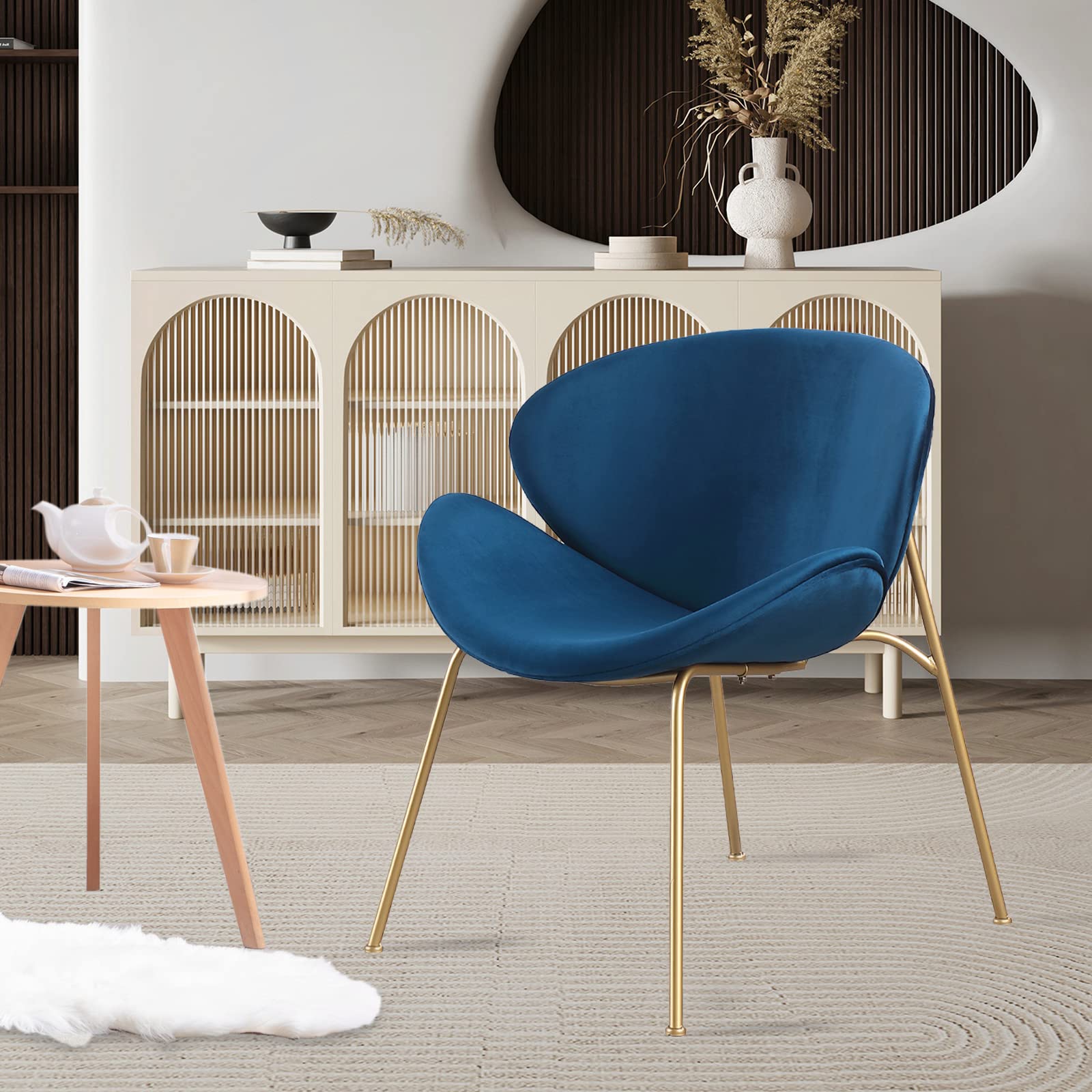 Velvet Dining Chairs Set of 2 - Modern Side Chairs with Golden Metal Legs & Curved Back, Plush Upholstered Vanity Chair for Bedroom, Living Room, Kitchen - Perfect for Dining, Reading, Makeup & Leisure Time