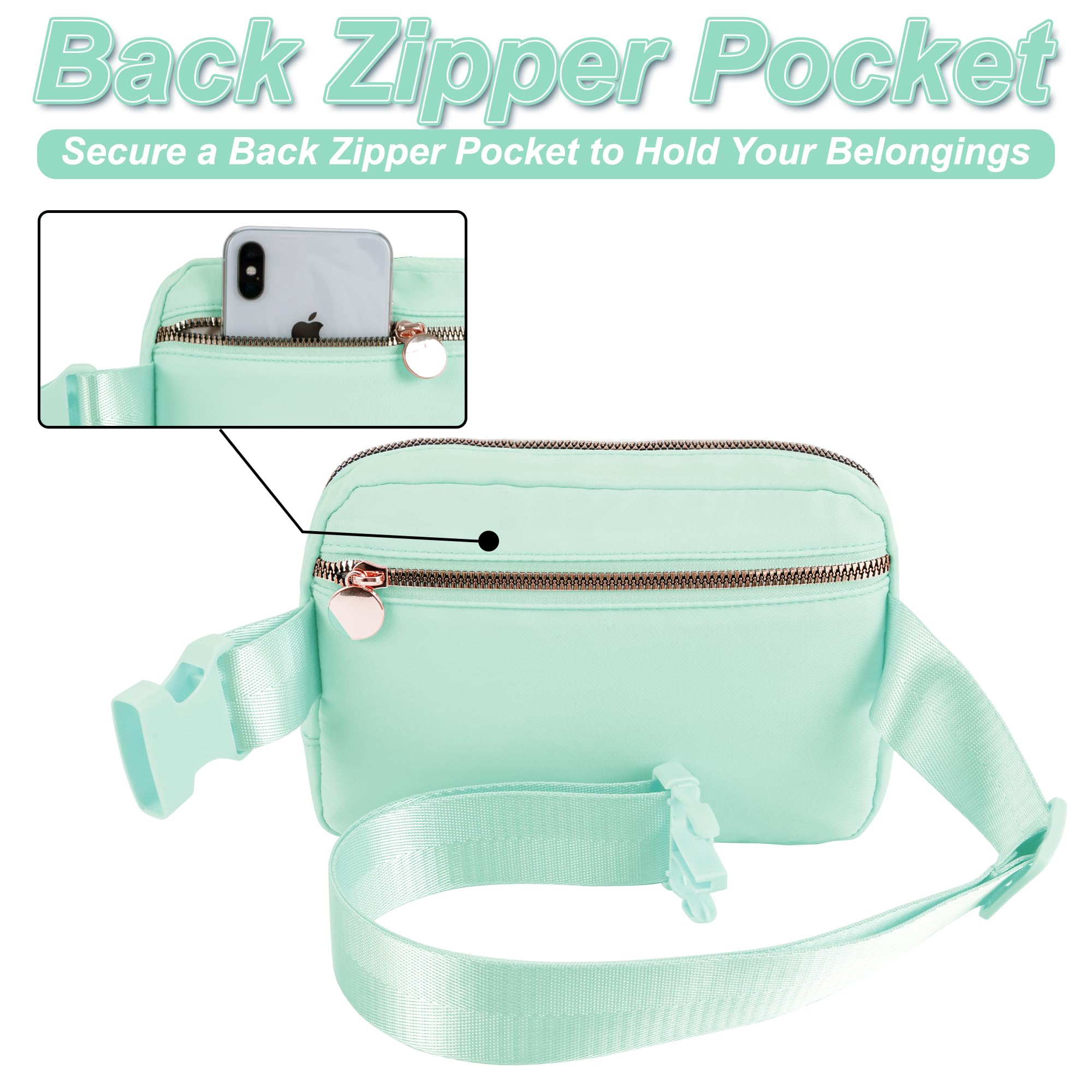 Personalized Initial Belt Bag - Trendy Fanny Pack & Crossbody Bag for Teen Girls, Cute Birthday Gift, White & Light Green | Perfect for School, Travel & Outfits