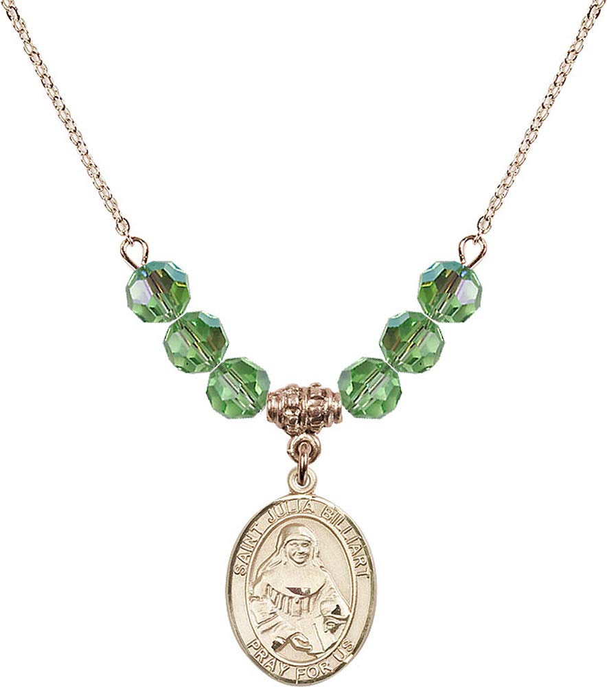 18K Gold Plated Hamilton Necklace with 6mm Peridot Birthstone Beads & St. Julia Billiart Charm - August Birthstone Jewelry, Patron Saint Against Poverty - Perfect for Birthdays, Anniversaries & Spiritual Gifts
