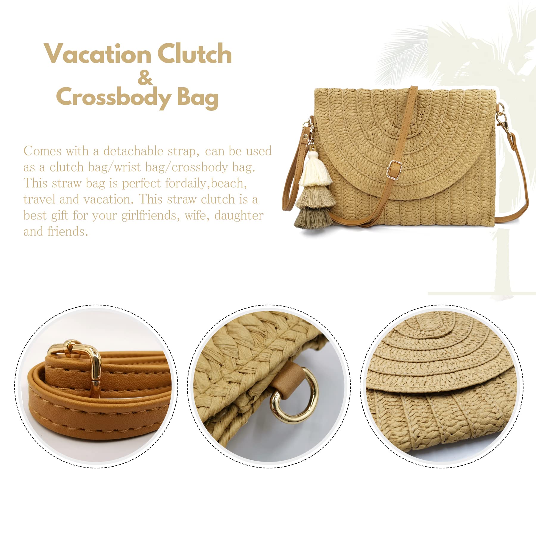 Aovtero Women's Straw Clutch Purse - Crossbody Bag for Summer, Beach Shoulder Bag with Envelope Wallet - Perfect for Vacation, Pool Party, and Outdoor Events