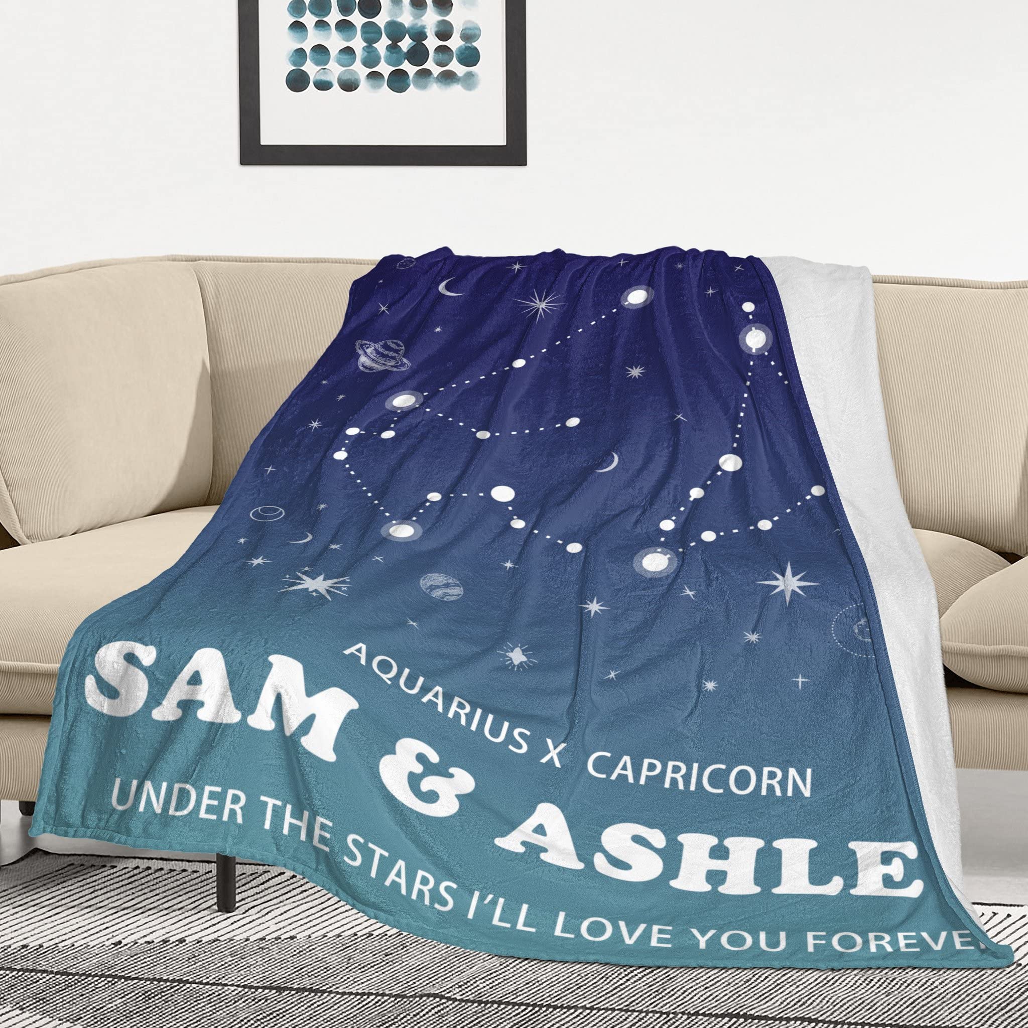 Personalized Couple Blankets for Him - Custom Anniversary, Valentine's Day & Birthday Gifts for Boyfriend - Romantic Long Distance Relationship Presents - Perfect for Cuddling, Home Decor & Special Occasions
