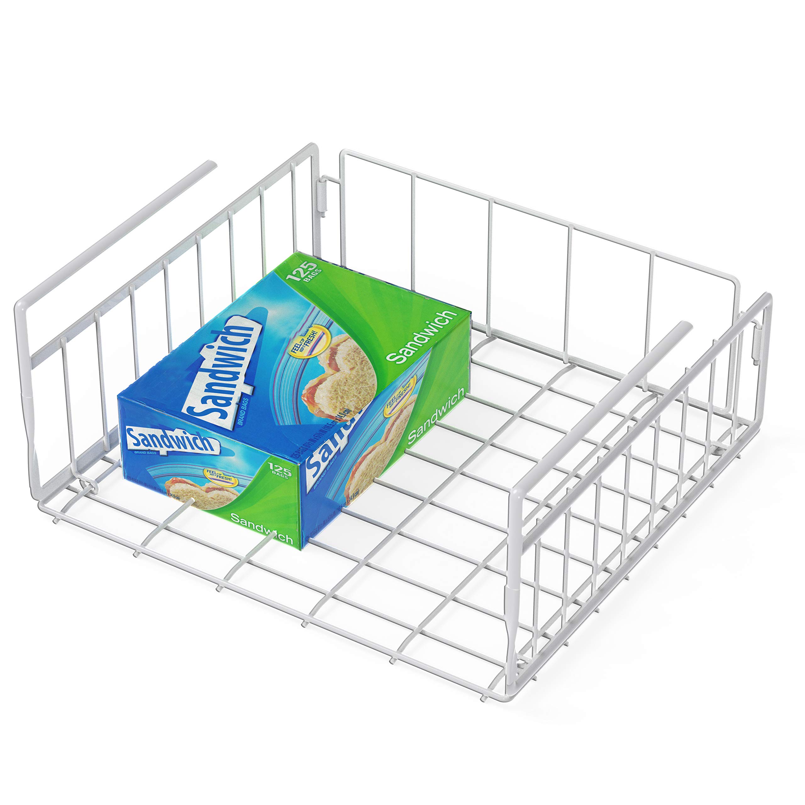 Under Shelf Basket Organizer - White Space Saving Storage for Kitchen, Bathroom & Pantry - Perfect for Spices, Utensils & Small Items