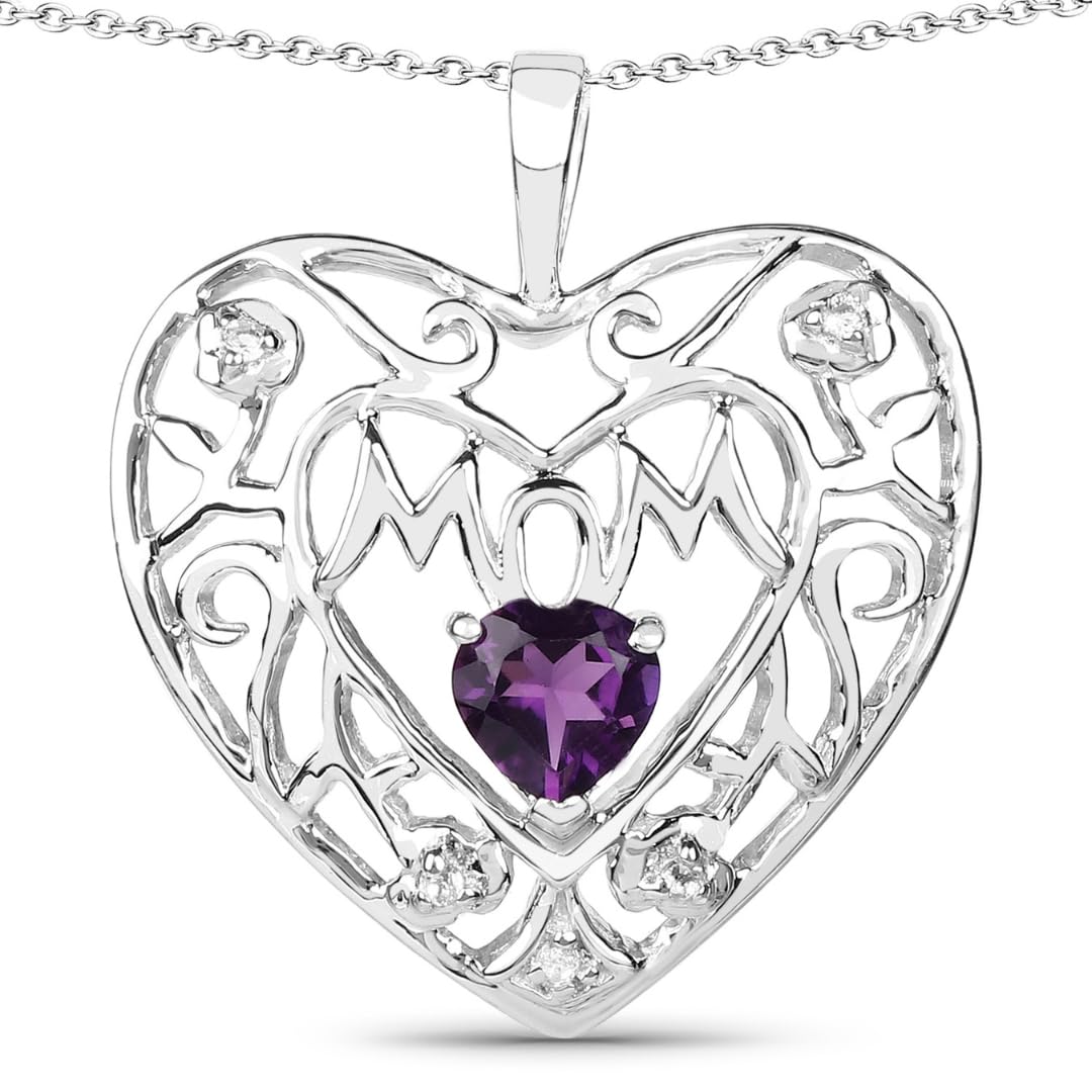 Genuine Amethyst Mom Heart Necklace - Elegant Purple Gemstone Jewelry Gift for Mother's Day, Birthday & Anniversary - Perfect for Special Occasions & Everyday Wear