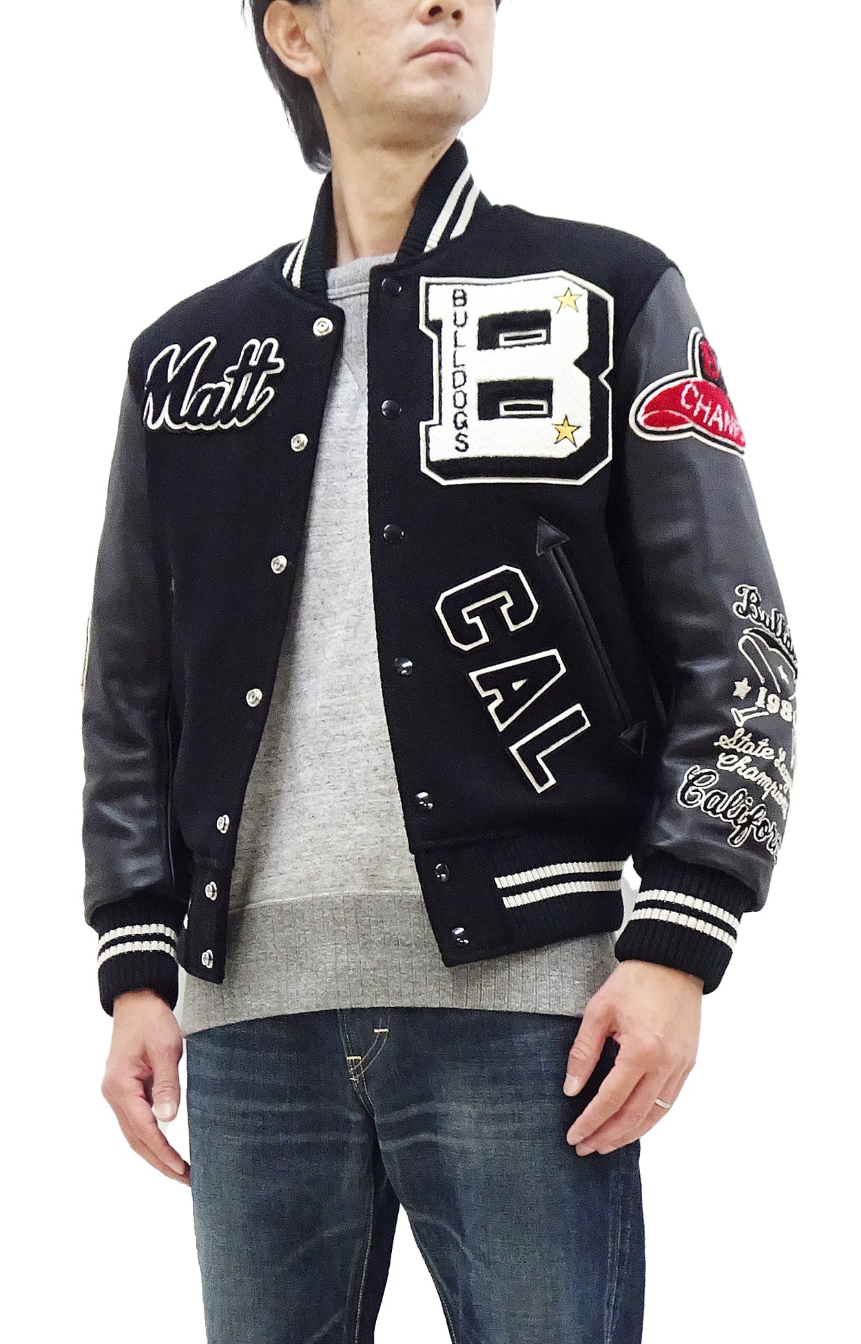 Whitesville Men's Varsity Jacket - Letterman Jacket with Melton Wool & Leather Sleeves WV15385 WV15385 119 Black/Black - Perfect for School Spirit, Sports Events & Casual Wear