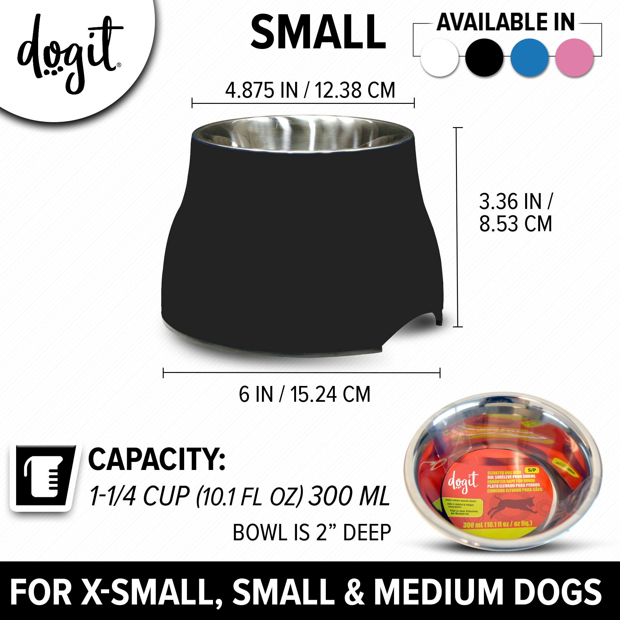 **Elevated Stainless Steel Dog Bowl for Small Dogs - Dog Food & Water Feeder, Black (73744) - Perfect for Indoor & Outdoor Feeding, Travel, and Mess-Free Dining**
