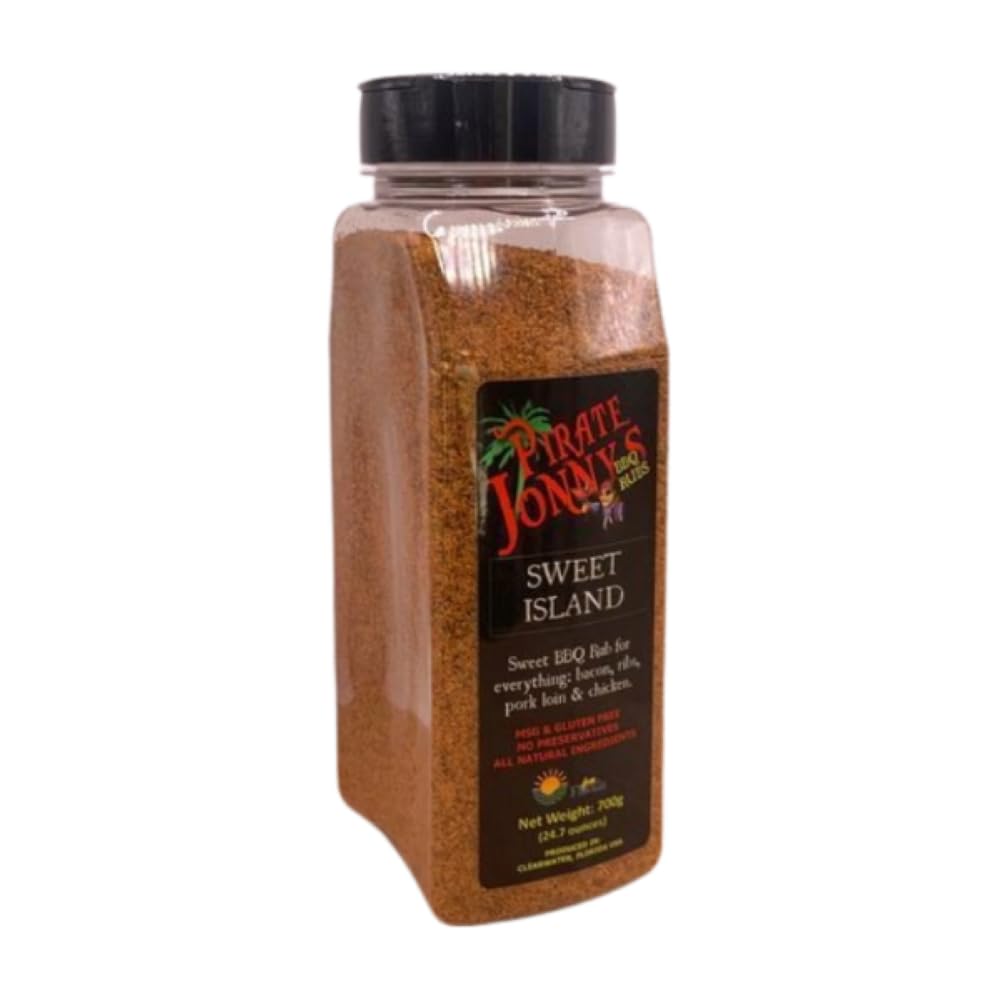 Pirate Jonny's Sweet Island BBQ Rub - 24.7 oz Shaker Bottle | Authentic Caribbean BBQ Seasoning for Chicken, Pork, Beef, Shrimp | Grill, Smoke, Roast or Air Fry | Perfect for BBQ, Salads, Vegetables & Popcorn | Sweet & Tangy Flavor Enhancer