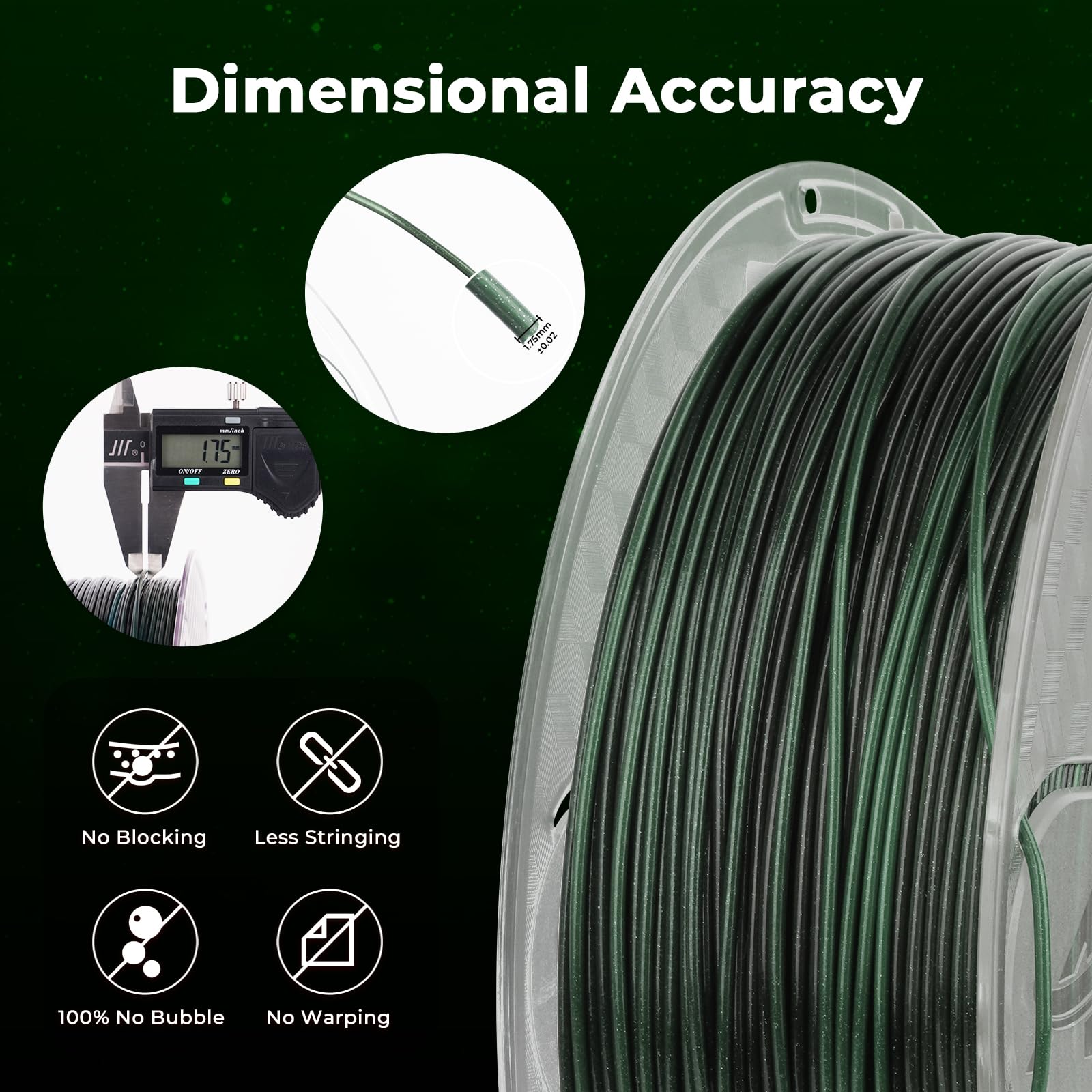 AMOLEN PLA 3D Printer Filament 1.75mm - Silk Black & Shiny Green 1KG/2.2lb Spool - High Quality 3D Printing Material for Cosplay, Home Decor & DIY Projects