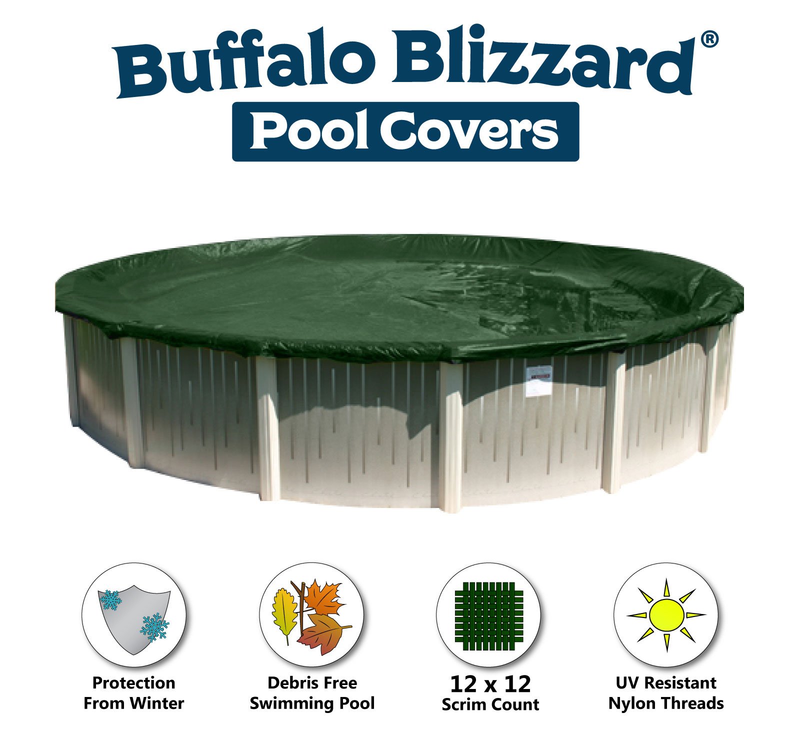 Buffalo Blizzard Ripstopper Heavy-Duty Winter Pool Cover for 18-Foot Round Above Ground Pools | 4-Foot Overlap for Secure Fit | Durable Green Material | Perfect for Winter Protection and Snow Load Resistance