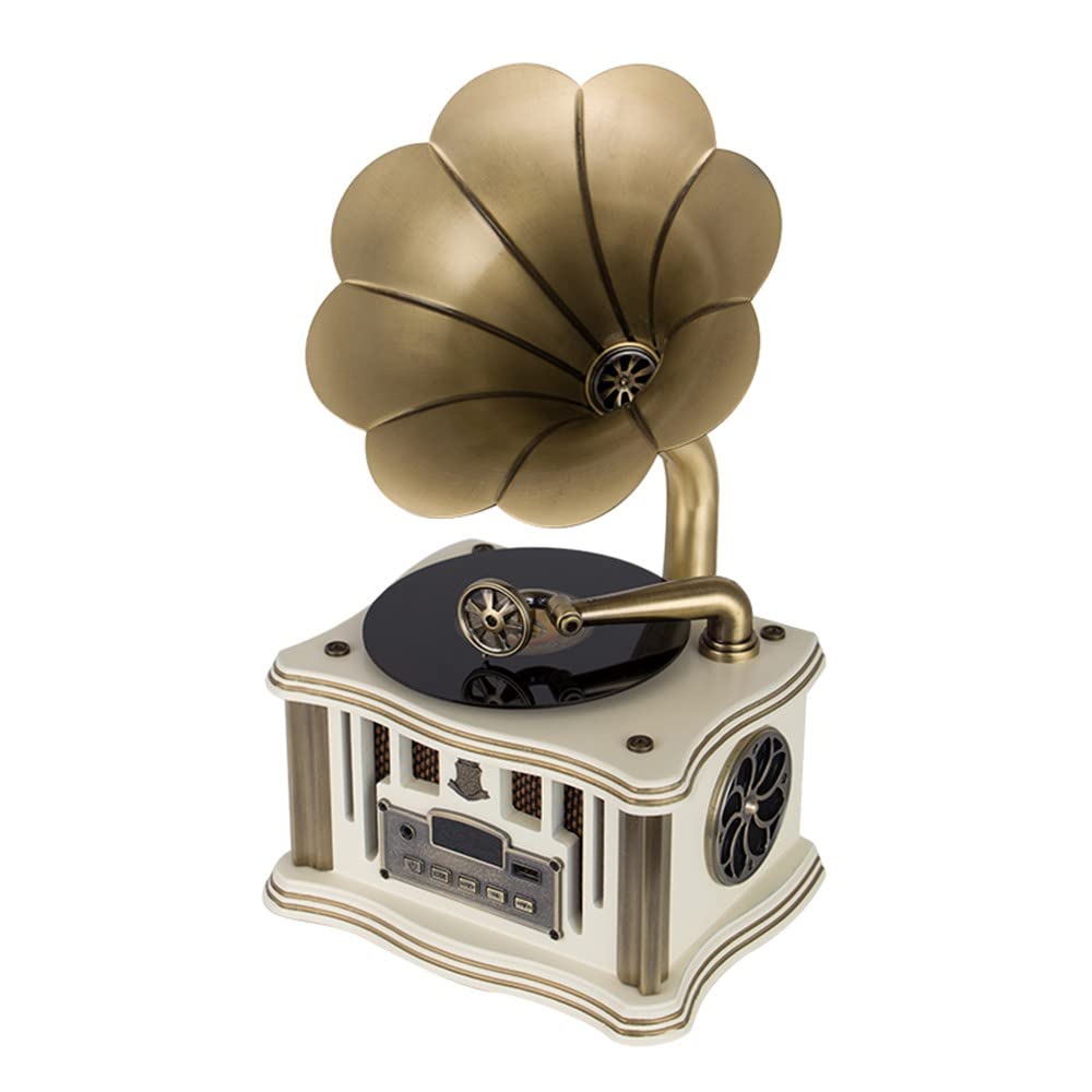 Vintage Mini Gramophone Bluetooth 4.2 Speaker with USB/FM Radio, Dual Track HIFI Sound, Remote Control - Perfect for Home Decor, Retro Music Lovers & Gift Giving