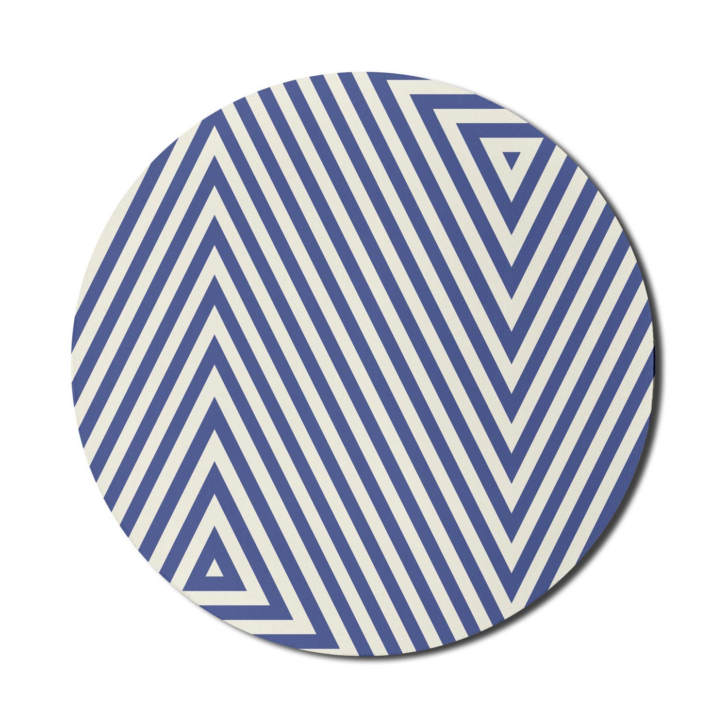 Ambesonne Navy Blue Geometric Triangle Pattern Non-Slip Rubber Gaming Mouse Pad - 8 Inch Round Computer Mousepad for PC, Laptop, Office & Home Use - Dark Blue and White Striped Design for Gamers & Professionals