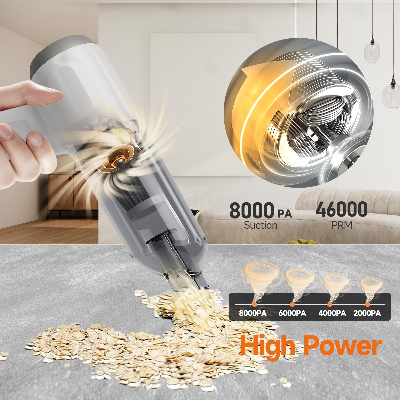 Powerful 8000PA Cordless Handheld Vacuum Cleaner - 3-in-1 Mini Vacuum for Car, Keyboard & Home - Rechargeable Dust Buster with Air Blower & Hand Pump (White) | Perfect for Cleaning Vehicles, Electronics & Inflating Small Items