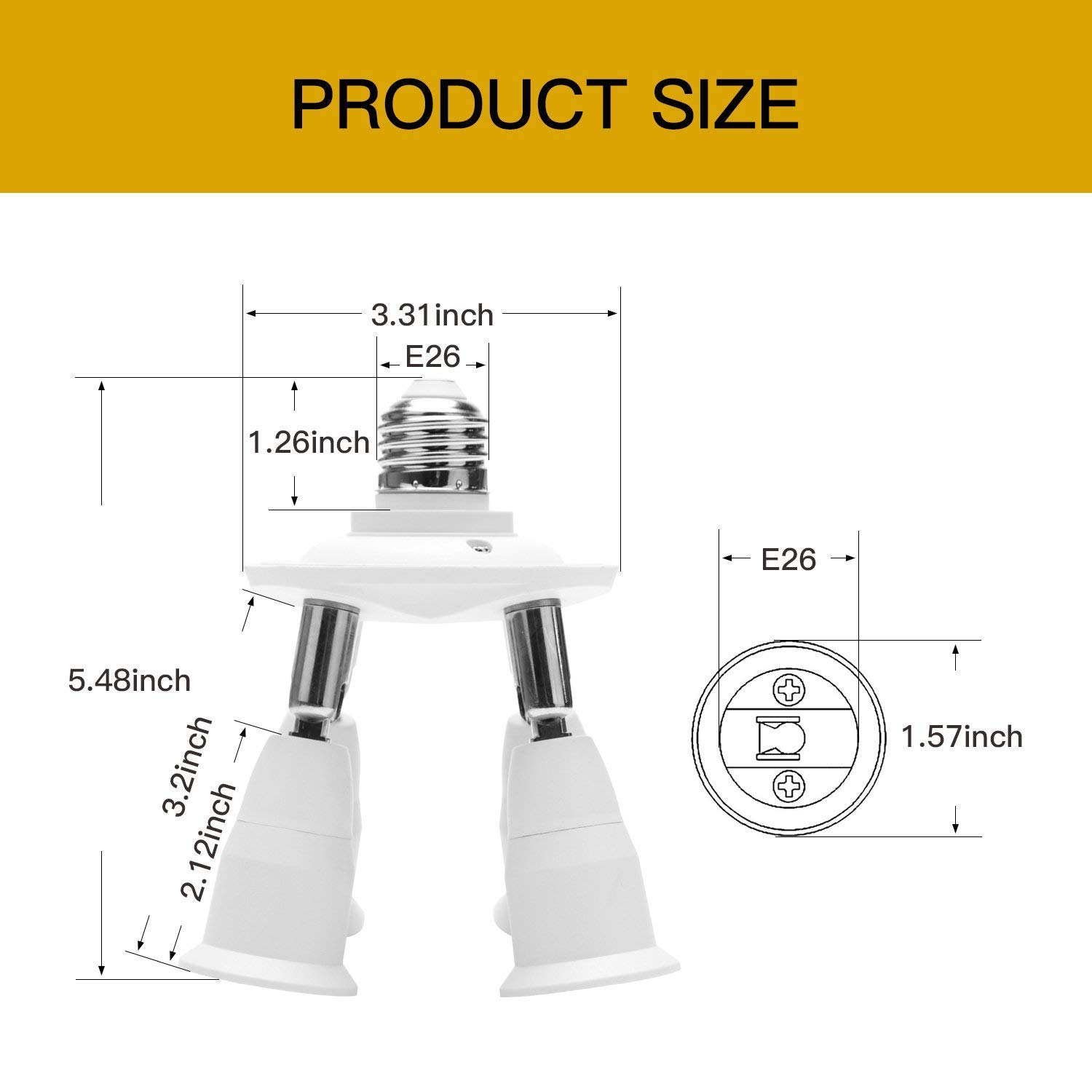 JACKYLED 4-in-1 E26 Light Socket Splitter Adapter - 360° Adjustable & 180° Bendable for Standard LED Bulbs - Max 240W - Perfect for Home, Office, and Workshop Lighting Solutions