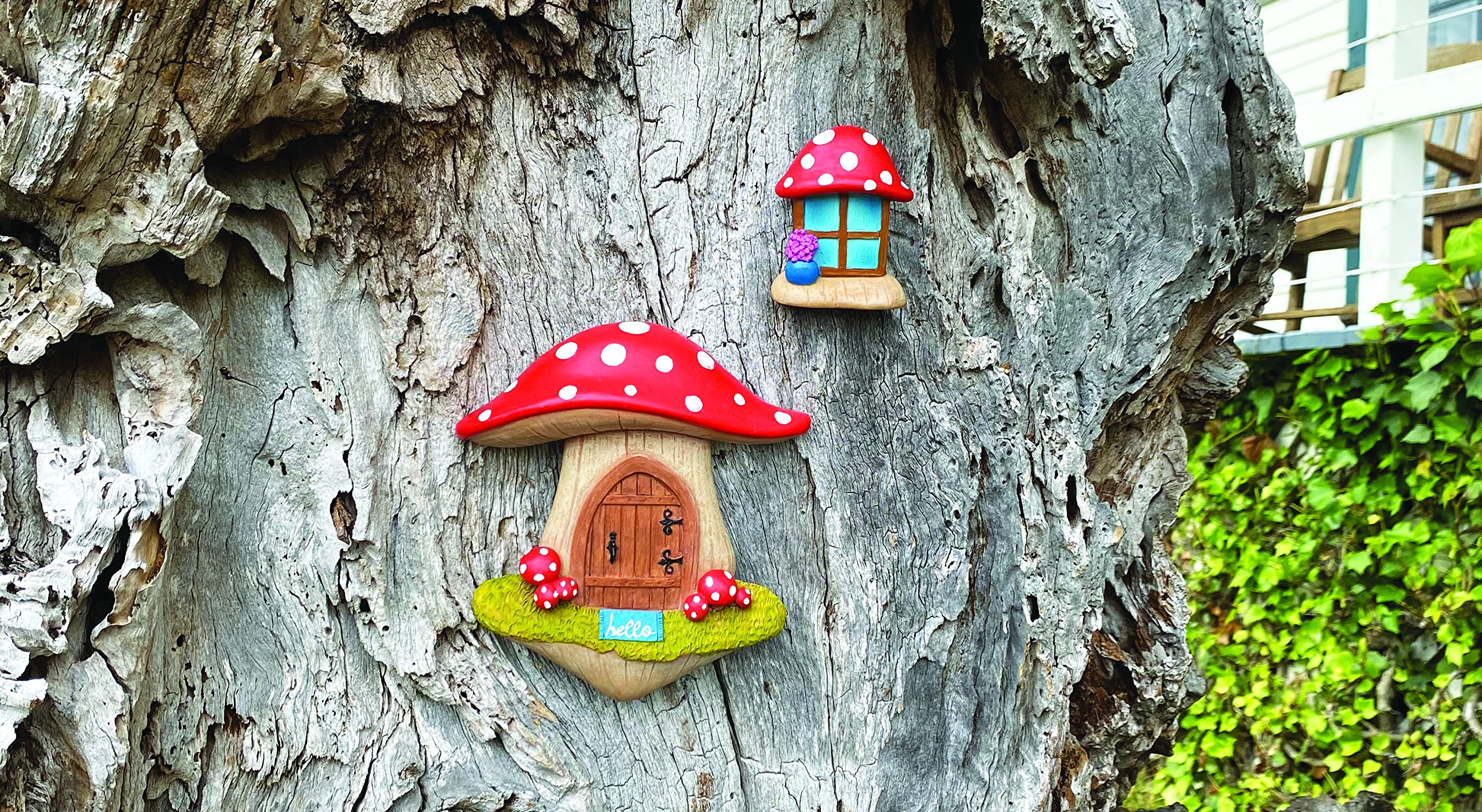 Enchanted Fairy Door and Window Set - Miniature Red Mushroom Fairy Garden Accessories for Fairy Houses, Gnomes & Mini Gardens | Perfect for DIY Fairy Gardens, Terrariums, and Whimsical Outdoor Decor