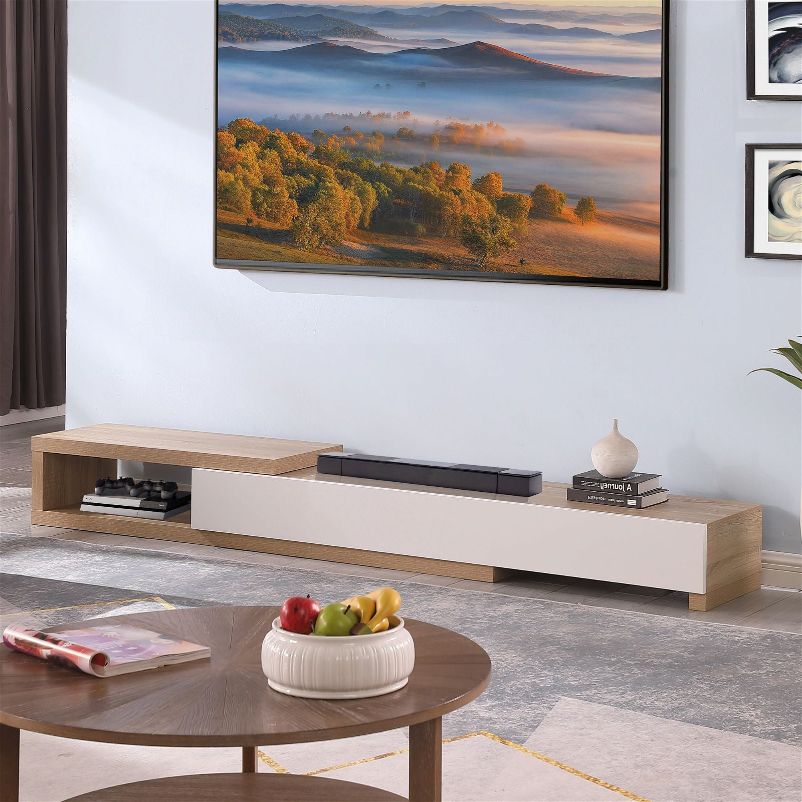 Criterion Durham Extendable TV Stand 260cm - Lowline Oak Wood Media Console for Living Room, Bedroom & Home Theater