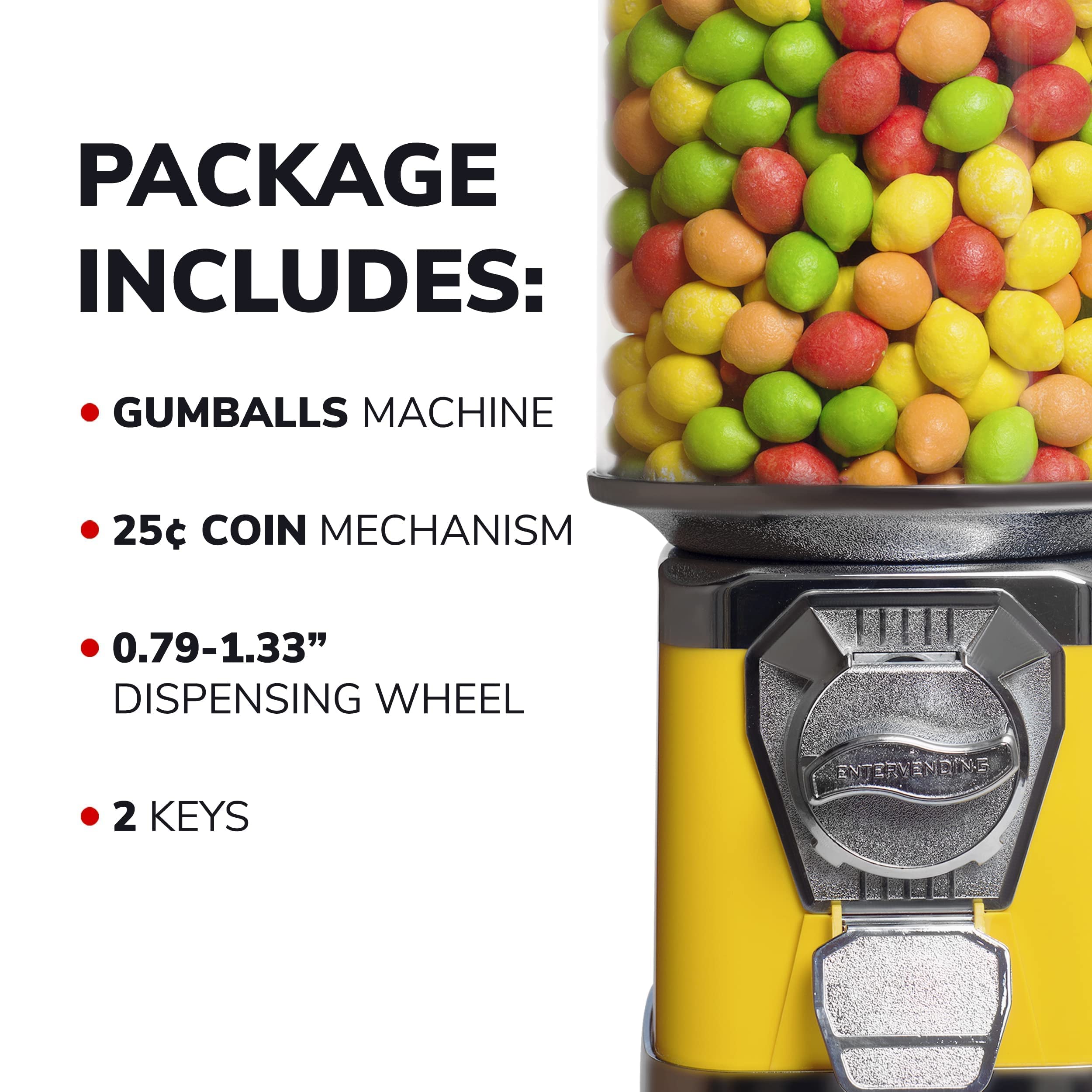 Yellow Gumball Machine for Kids - Fun Coin-Operated Bubble Gum Vending Machine with Cylinder Globe - Perfect for Home, Parties, and Playrooms - No Stand Included