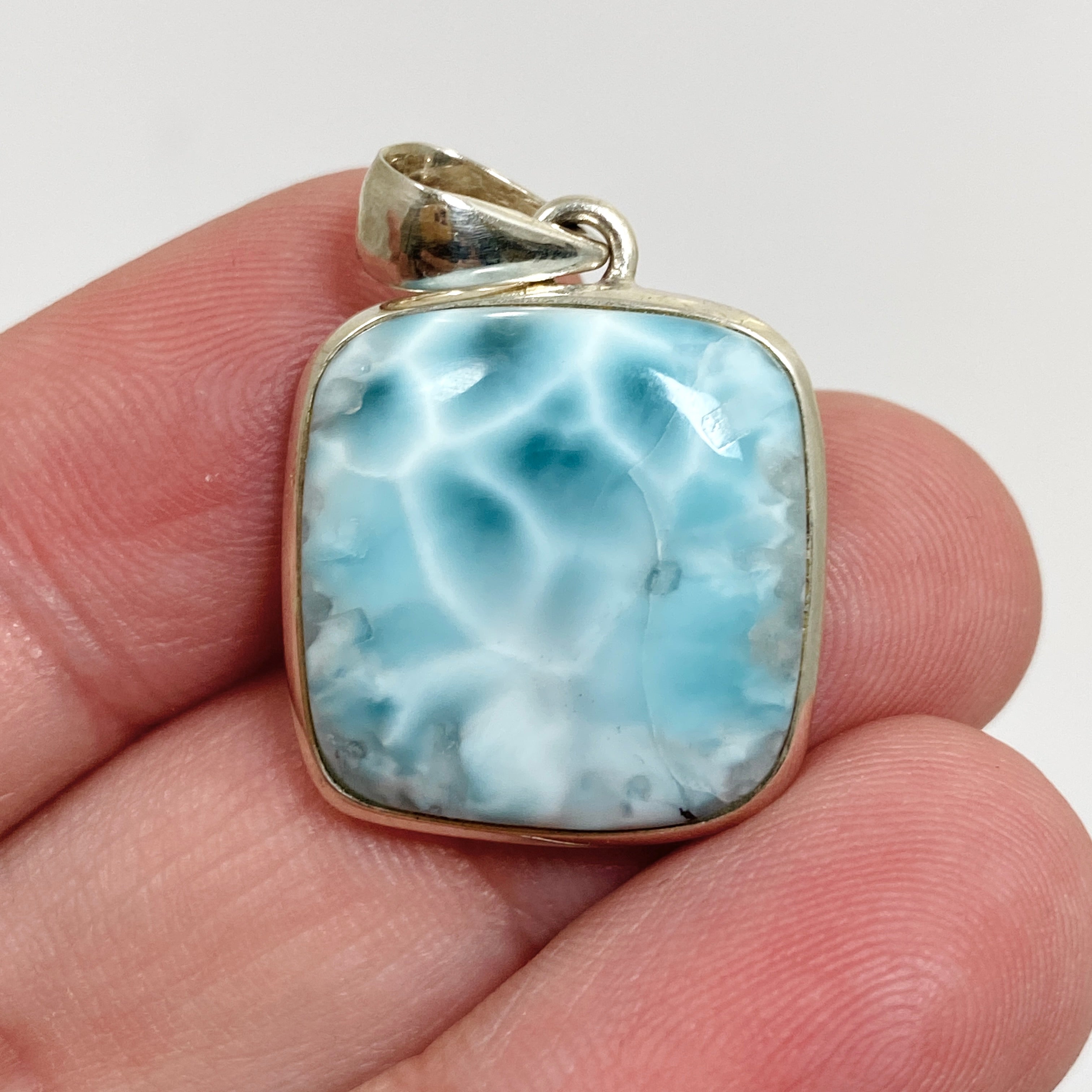 Natural Larimar Square Cabochon Pendant Necklace - Handmade Blue Stone Jewelry for Women - Perfect for Beach Vacation, Boho Style & Gift Giving