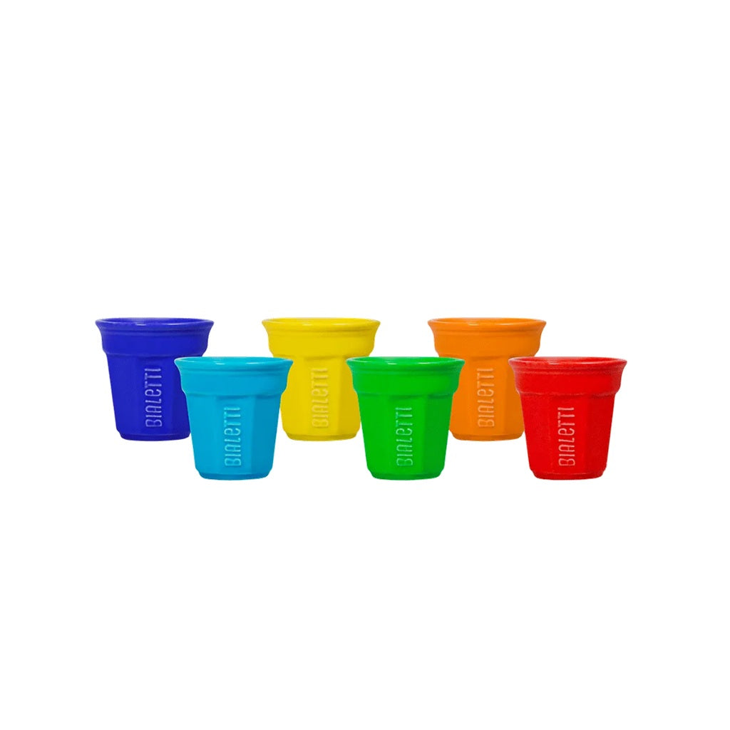 Bialetti Octagonal Multi-Colored Espresso Cups Set of 6 - Colorful Italian Coffee Cups for Espresso, Cappuccino & After-Dinner Drinks