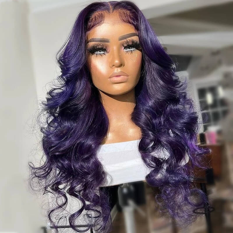 Eullair Dark Purple Glueless Body Wave Lace Front Wig - Affordable Human Hair Wig for Brown Skin Women | Perfect for Daily Wear, Cosplay & Special Occasions