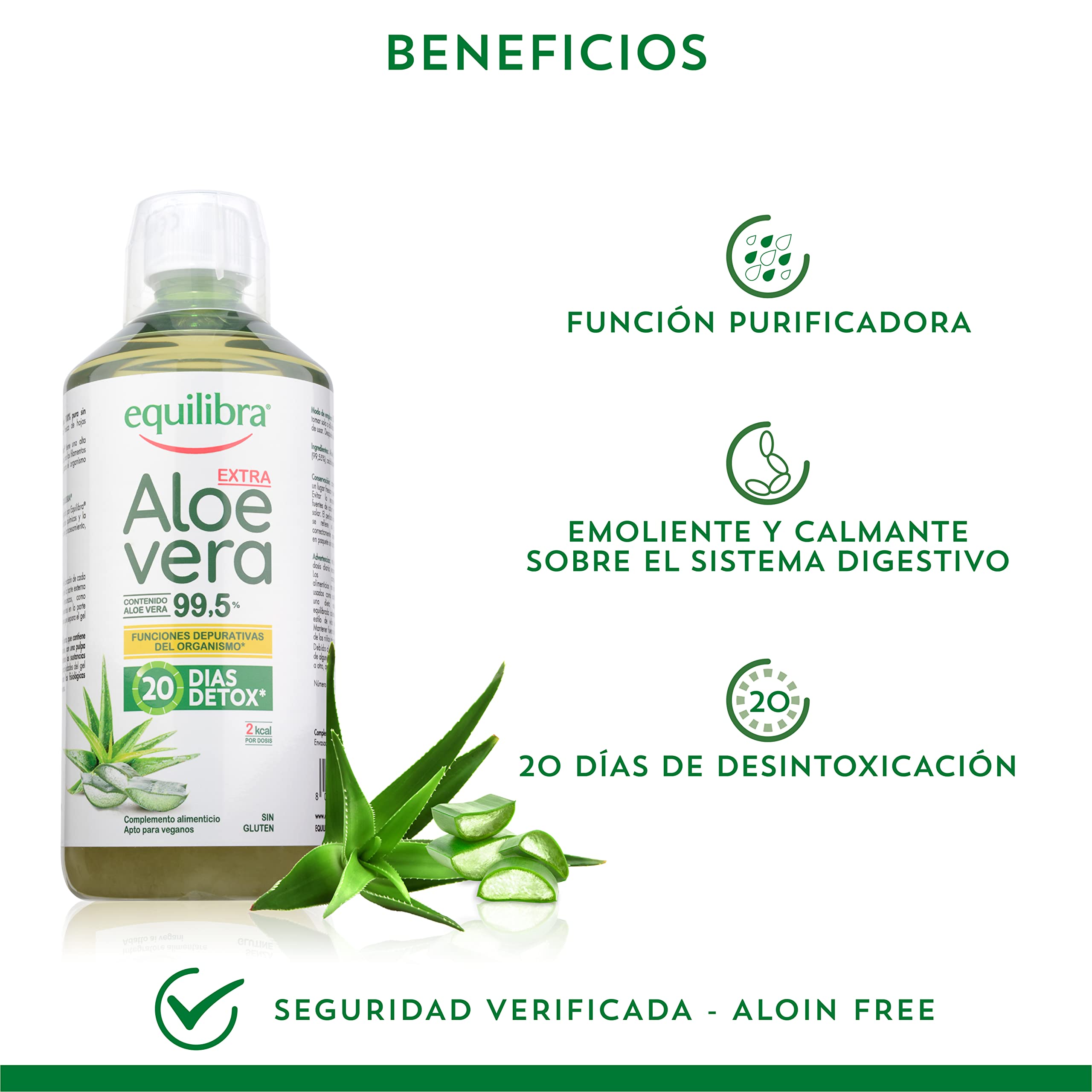 Equilibra 99.5% Pure Aloe Vera Juice Supplement for Detox & Digestion - Vegan, Gluten-Free, No Aloin, No Added Water - 2 x 1L Bottles (Perfect for Daily Wellness & Skin Health)