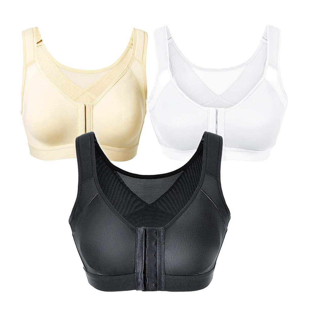 Plus Size Front Closure Sports Bra 3-Pack - Wireless High Impact for Gym & Running