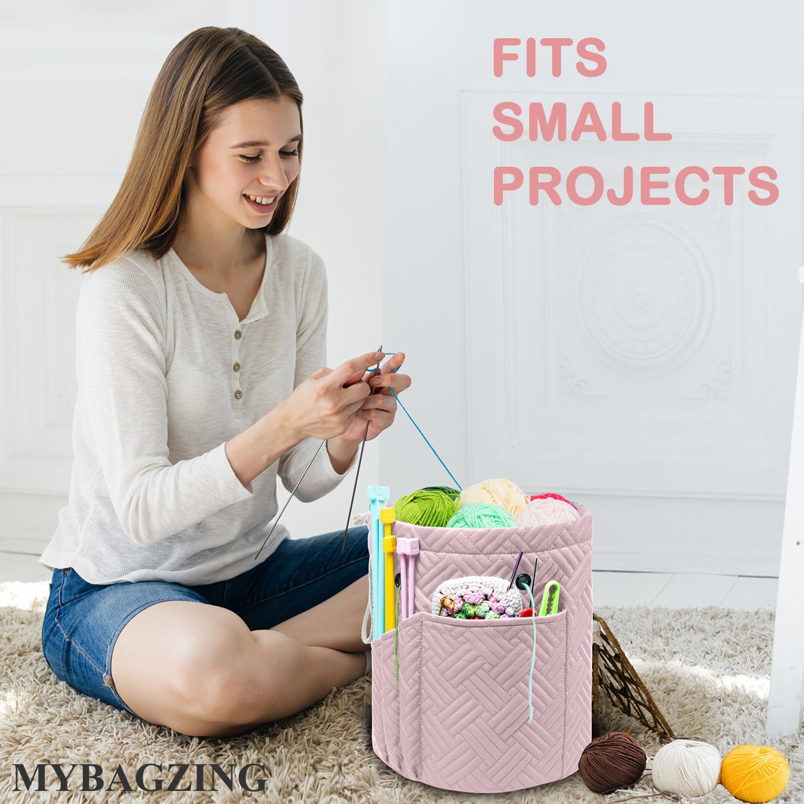 Crochet Yarn Bag Organizer with Pocket - Knitting Storage for Beginners - Perfect for Travel & Crafting