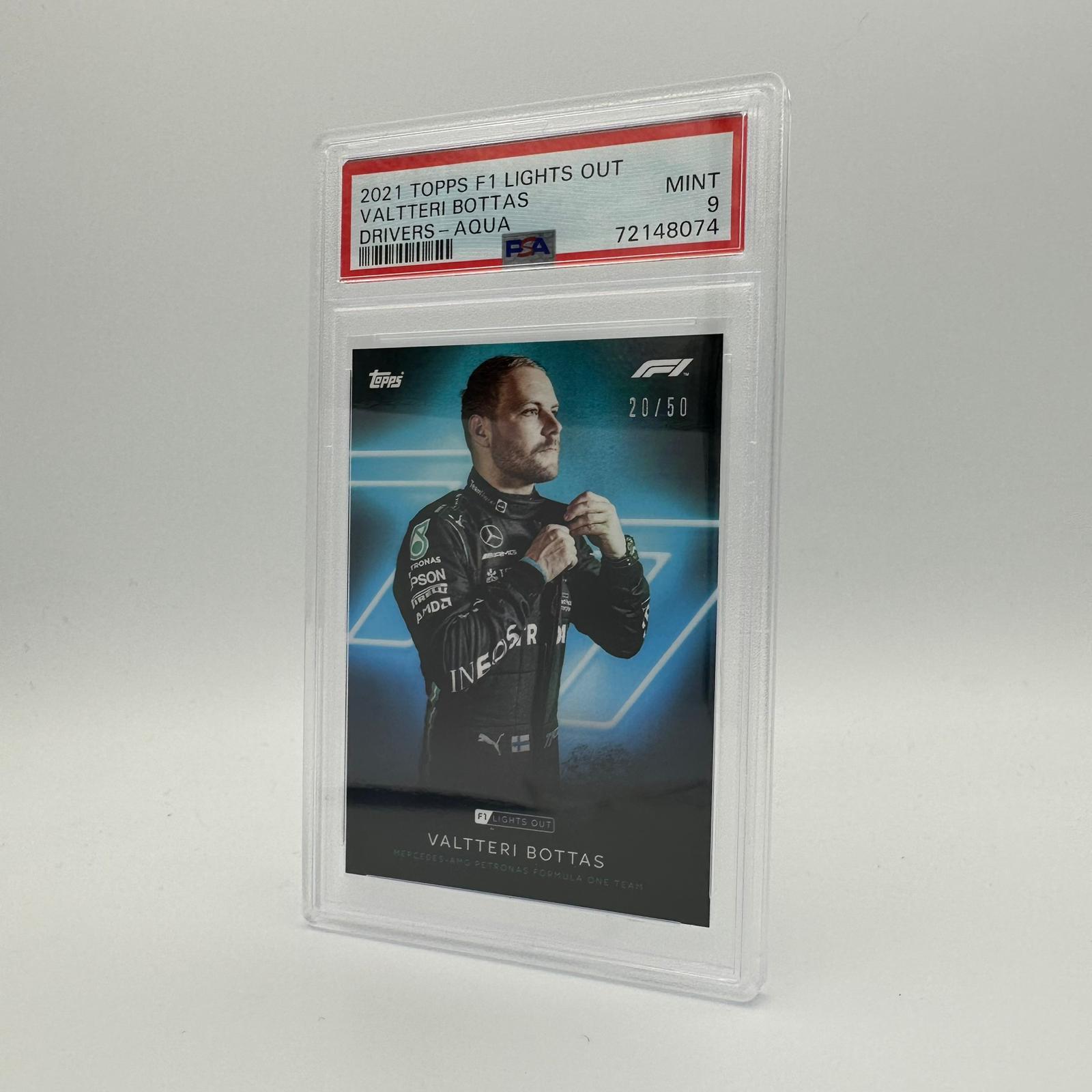 PSA 9 Graded 20/50 Valtteri Bottas F1 Drivers Card - Aqua Parallel - Rare Collectible for Motorsport Fans & Trading Card Enthusiasts