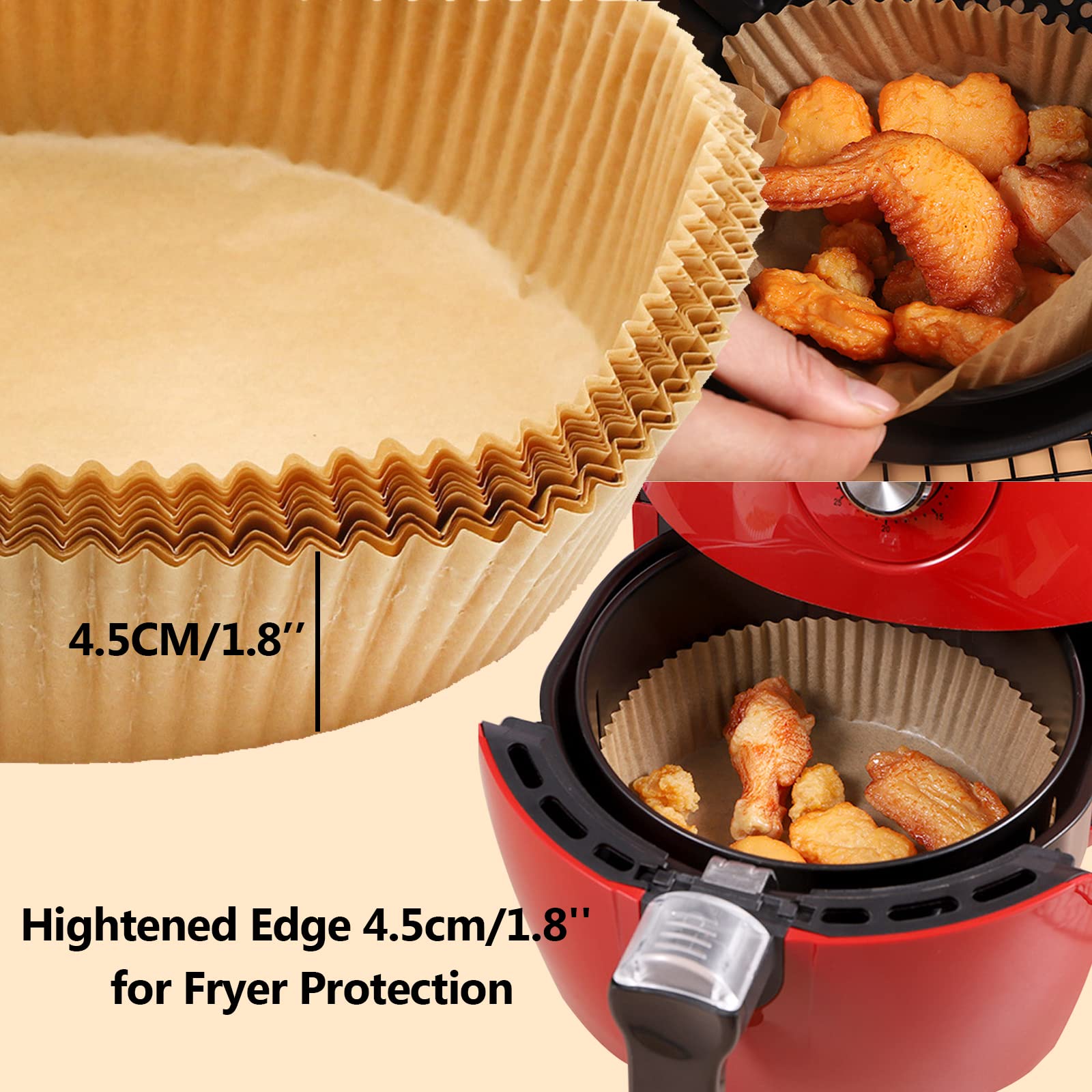 50-Pack Unperforated Round Air Fryer Parchment Paper Liners - Wood Color Disposable Baking Sheets for Air Fryer, Microwave & Oven - Perfect for Roasting, Baking & Reheating Food Without Sticking