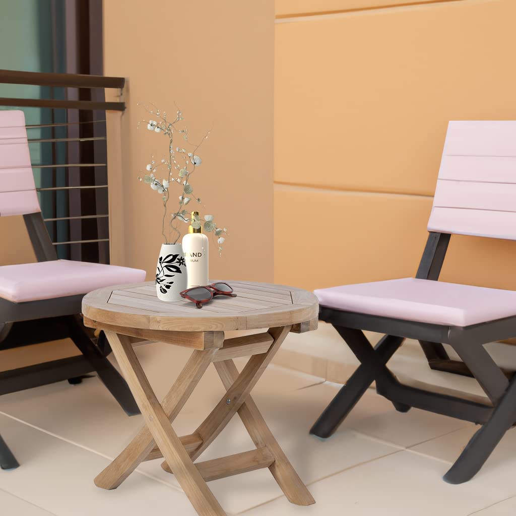 Teak Wood Folding 20-Inch Outdoor Coffee Table - Portable Round Side Table for Camping, Backyard, Patio & Balcony - Weather-Resistant Outdoor Furniture for Entertaining & Relaxation