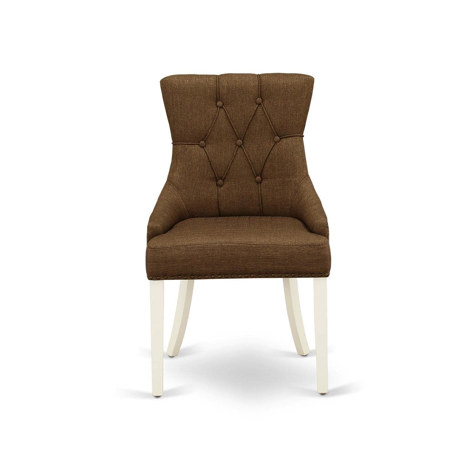 East West Furniture FRP2T18 Friona Parsons Dining Chairs - Set of 2 Button Tufted Upholstered Chairs with Nailhead Trim in Brown Linen Fabric | Elegant Dining Room Seating for Kitchen, Breakfast Nook & Formal Entertaining