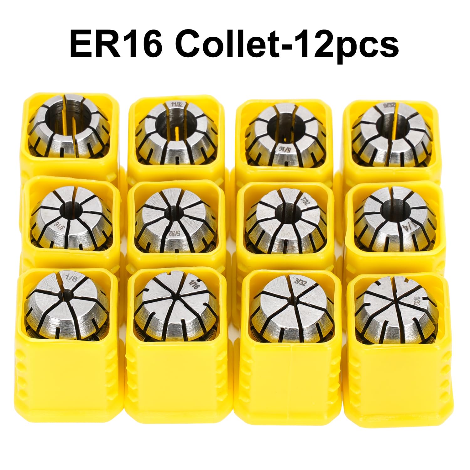 12pcs ER16 Spring Collet Set for CNC Engraving, Milling & Lathe Machines - Precision Tool Workholding for Metal & Woodworking - Ideal for DIY Projects & Professional Workshops