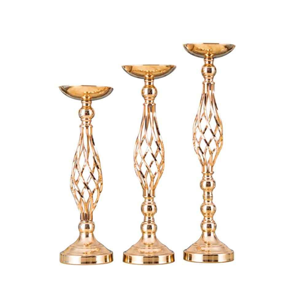 GANFANREN Gold Metal Flower Candle Holders - Elegant Wedding Table Centerpiece, Pillar Candlestick Stand for Home Decor, Romantic Dinner & Special Events