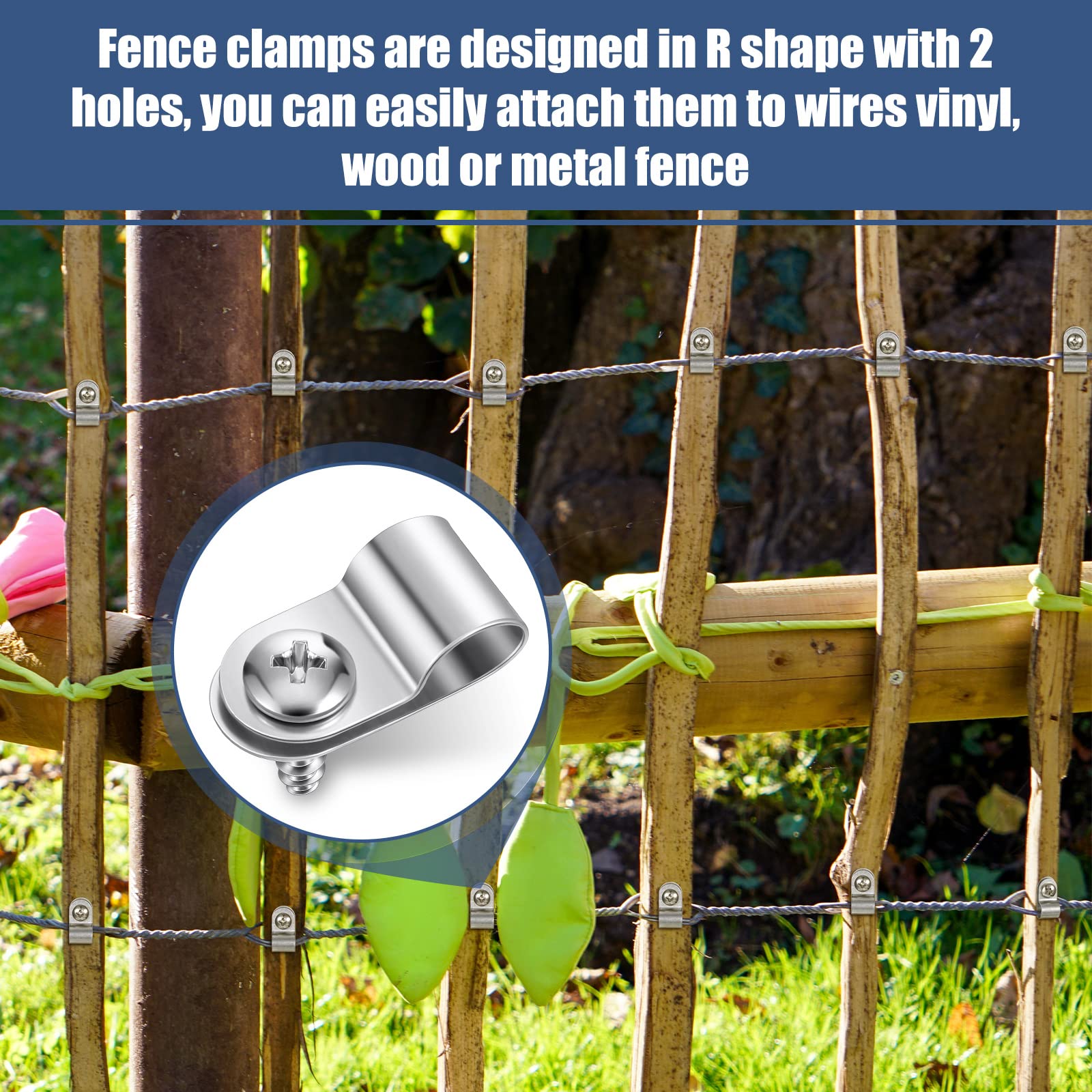 60 Pcs Heavy Duty Aluminum Wire Fence Clips - Fence Wire Clamps & Cattle Panel Clamps with Screws for Vinyl, Wood, Metal Fences - Perfect for Farm, Ranch, Garden and DIY Fence Installation Projects