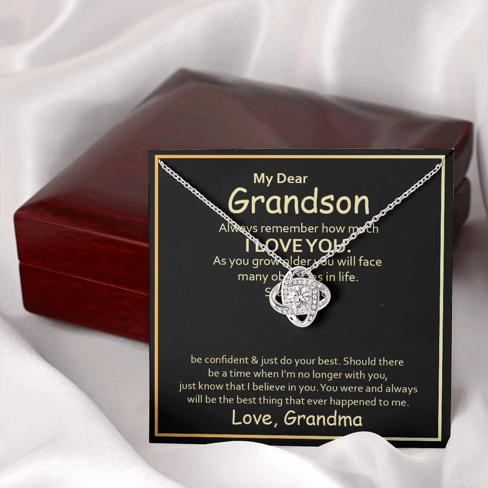 My Dear Grandson Love Knot Necklace - Always Remember How Much I Love You | Meaningful Birthday Gift from Grandma | Inspirational Keepsake for Grandchildren | Perfect for Birthdays, Graduation & Special Occasions