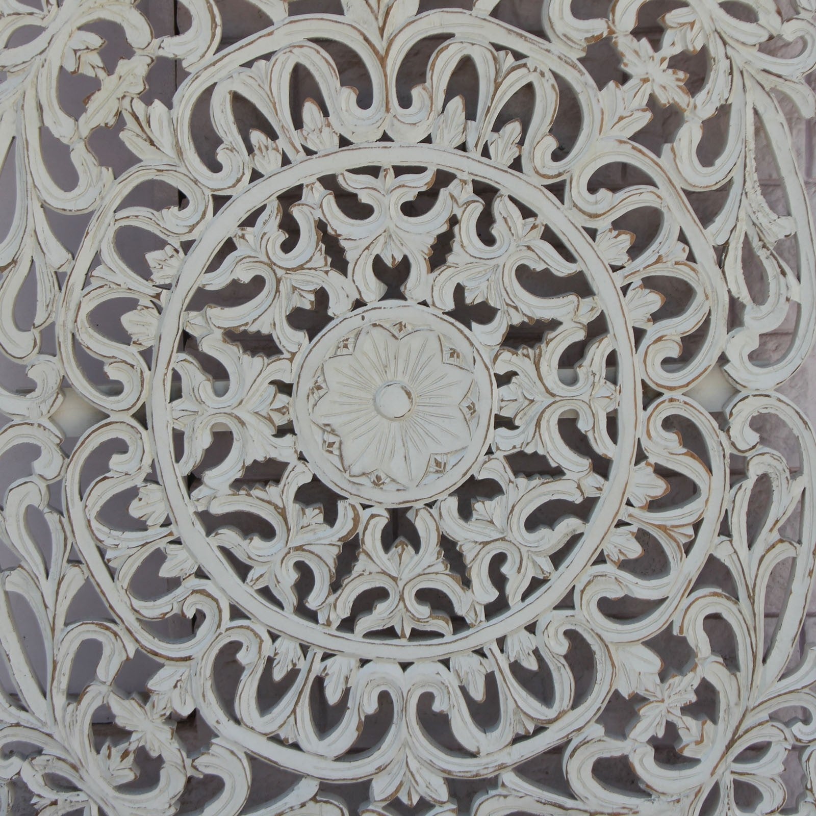 Handcrafted Dynasty Carved Panel Bed Headboard in Whitewash Finish - Perfect for Master Bedroom, Guest Room & Farmhouse Decor