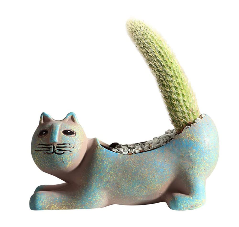 123Arts Ceramic Cat Planter - Cute Succulent & Flower Pot with Retro Design, Perfect for Home Decor, Office Desk, or Gift Idea