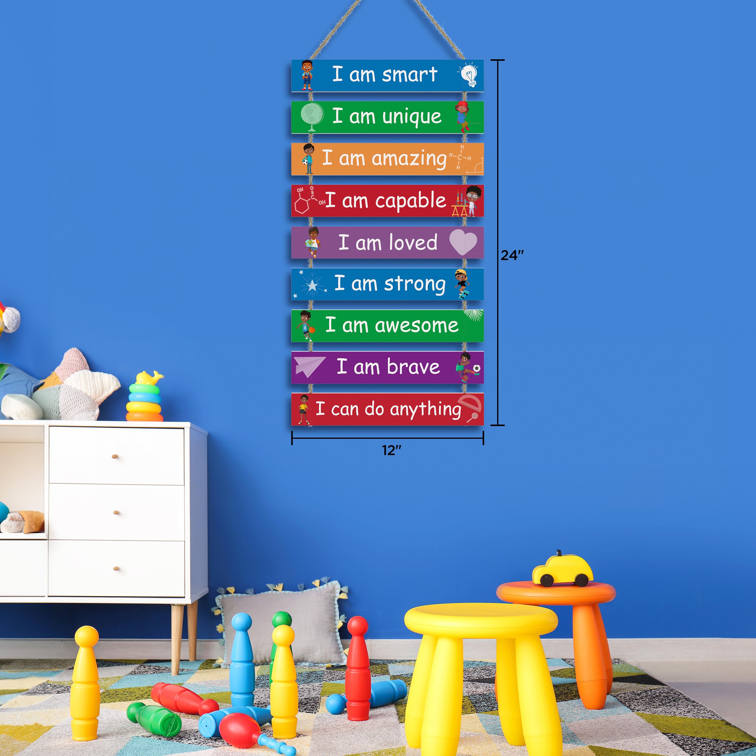 Boys Room Wall Decor Set of 9 - Motivational Wall Art Plaques for Kids Bedroom, Playroom & Bathroom - Inspirational Nursery Decor for Boys Growth & Learning
