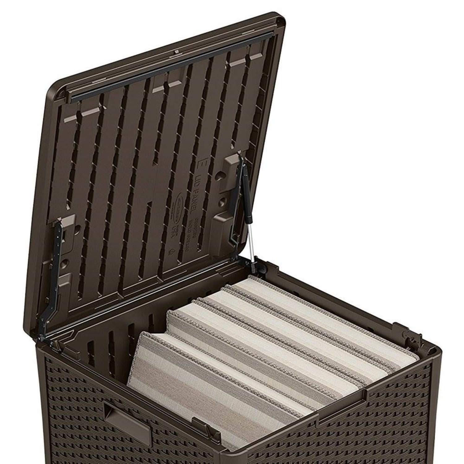 Suncast 60 Gallon Resin Outdoor Storage Box - Waterproof Deck Box for Patio Furniture Cushions, Garden Tools & Accessories - Durable Java Brown Container for Backyard, Poolside & Deck Organization