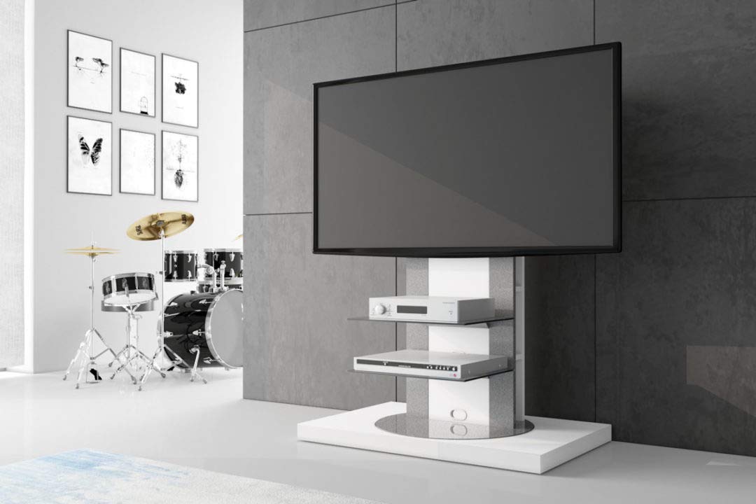 White Roma 2 TV Stand for Living Room - Modern Entertainment Center with Storage for Flat Screen TVs up to 65