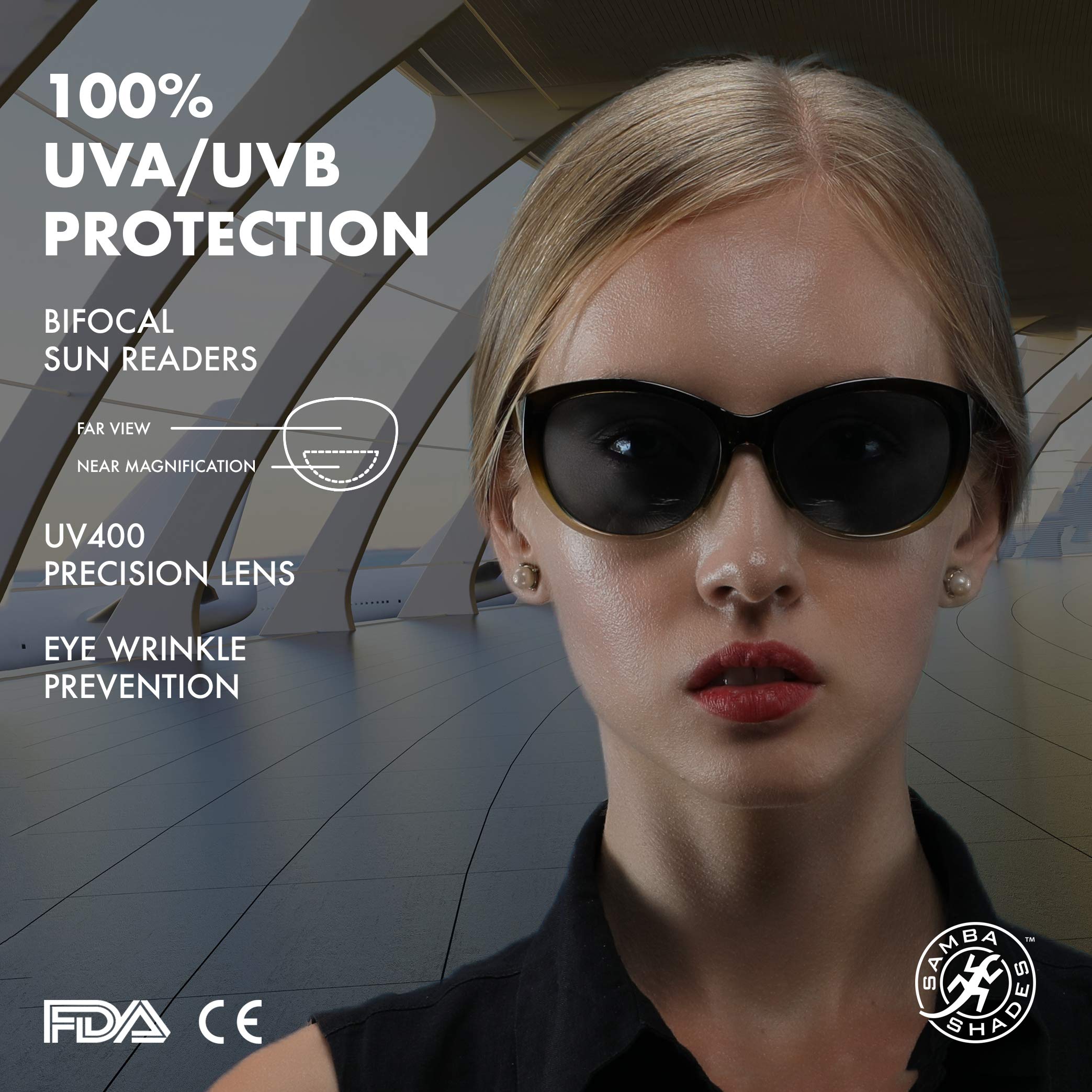Bifocal Reading Sunglasses for Women - SAMBA SHADES Cateye Glasses with UV Protection for Outdoor Reading & Sun Protection | Perfect for Beach, Driving, and Gardening