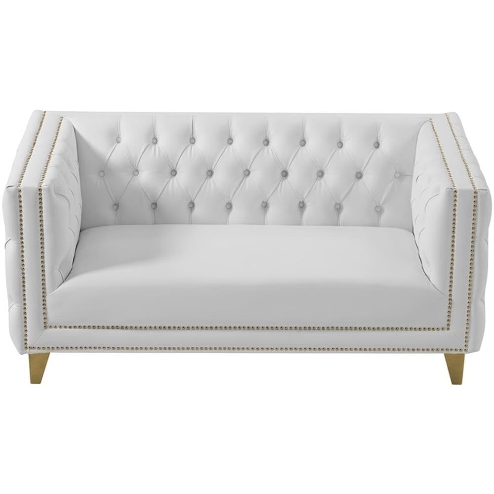 Trent Home Modern White Faux Leather & Iron Loveseat - Perfect for Living Room, Office or Small Space Decor
