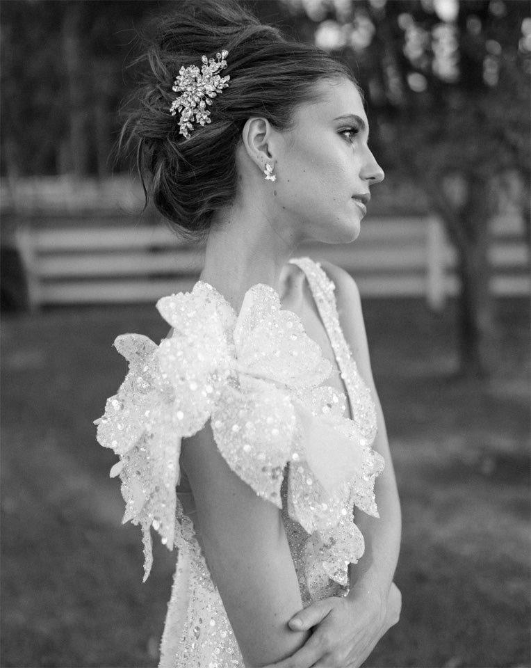 Elegant Crystal & Leaf Wedding Headpiece Side Comb - Sahani by Kezani | Bridal Hair Accessory for Weddings, Prom & Special Occasions