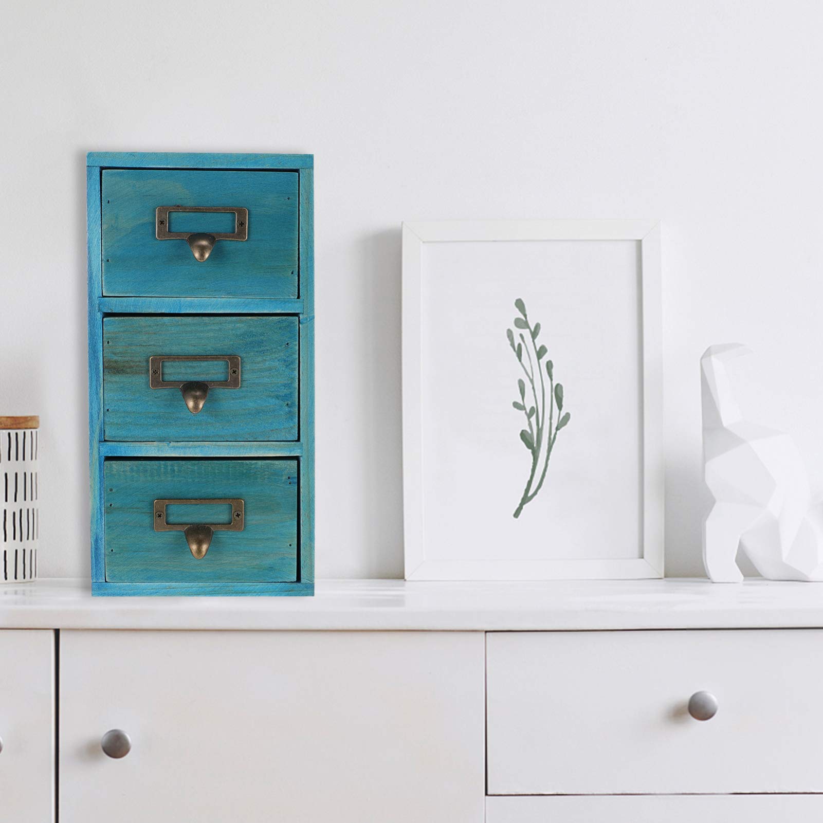 BESPORTBLE 3-Drawer Wooden Desktop Organizer - Solid Wood Tabletop Storage Box with Drawers for Office, Home, or Dorm Organization (Blue) - Perfect for Storing Stationery, Makeup, Jewelry & Small Essentials