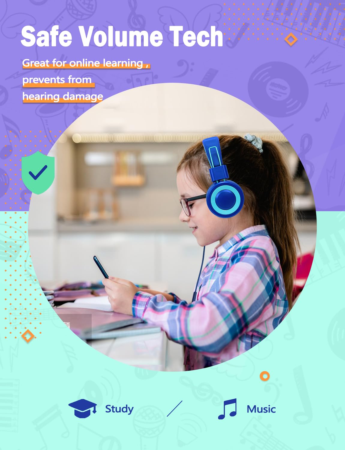 Kids Headphones with Microphone - Wired Foldable Gaming Headset for School, PC, PS4, PS5, Laptop, Mac, Switch, Tablet & Xbox One - Perfect for Toddlers, Teens & Adults | Ideal for Online Classes, Gaming & Remote Work