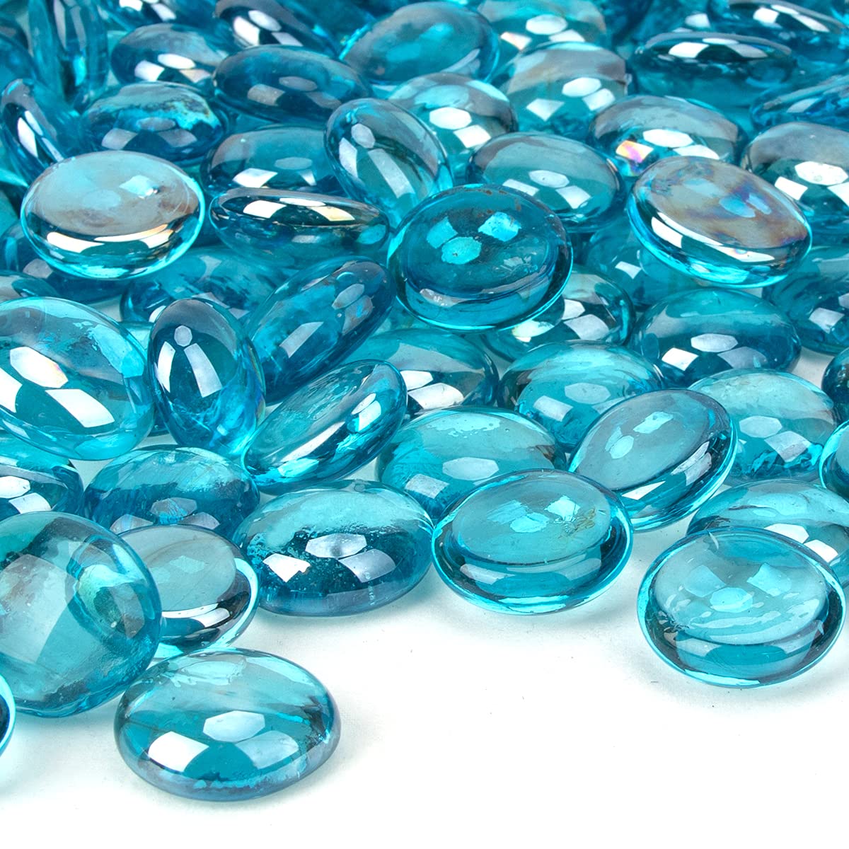 18 Pound Fire Glass Beads - Reflective Azure Blue Fire Pit Gems for Gas Fireplace, Vase Fillers & Aquarium Decor | Heat-Resistant Decorative Glass Drops for Indoor/Outdoor Use in Fire Pits, Centerpieces & Fish Tanks