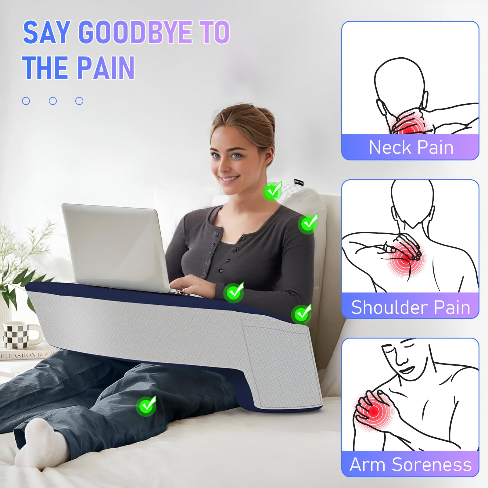 Ergonomic Gaming Pillow & Lap Desk with Foldable Stand - Comfortable Support for Laptop, Tablet & Kindle - Perfect for Gaming, Reading, Working & Bed Use (Medium Size)