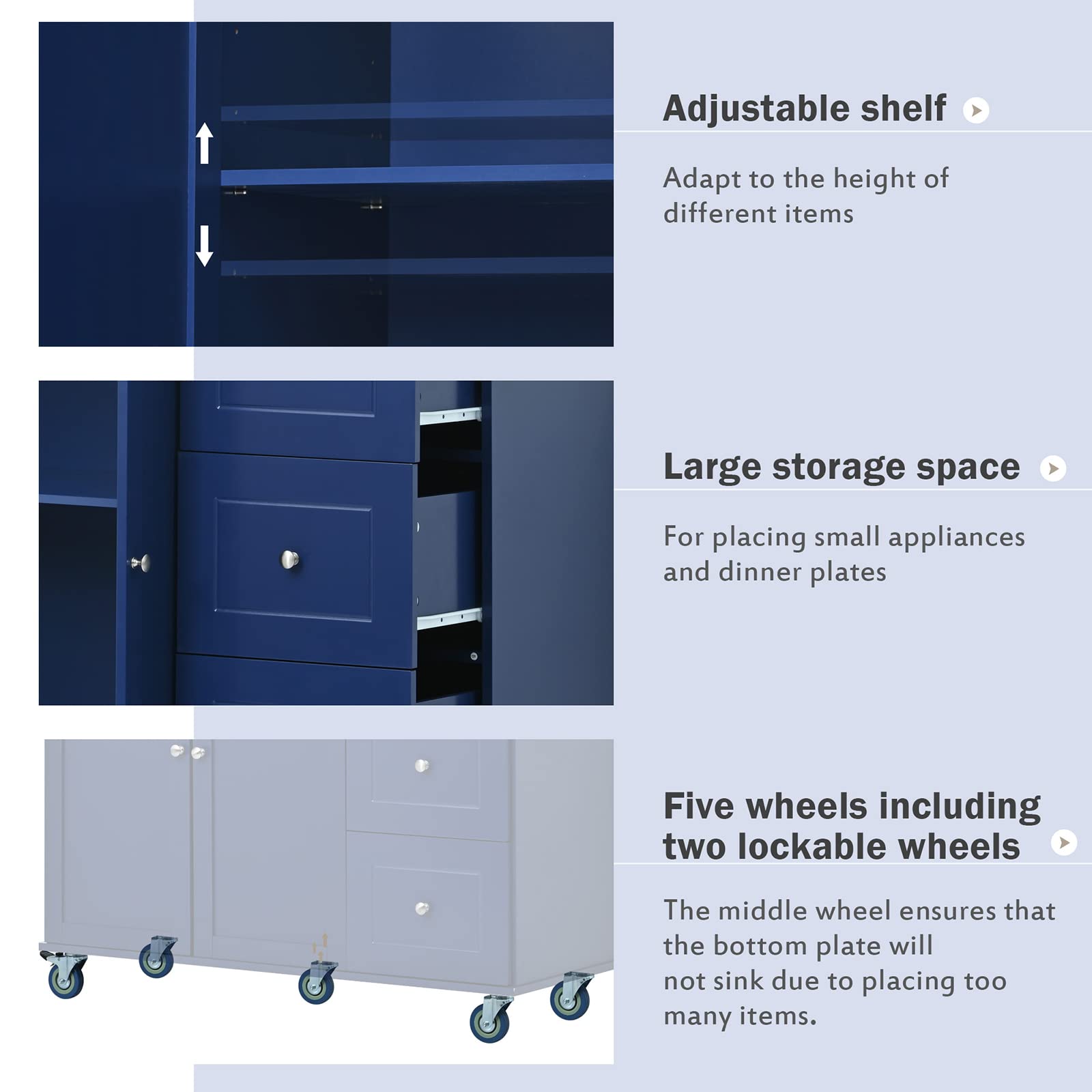 Tmosi Rolling Kitchen Island Cart with Storage - Mobile Kitchen Cabinet with Drop Leaf, Spice Rack, Towel Rack & Drawer - Perfect for Small Kitchens, Dining Rooms & Apartments (Dark Blue)